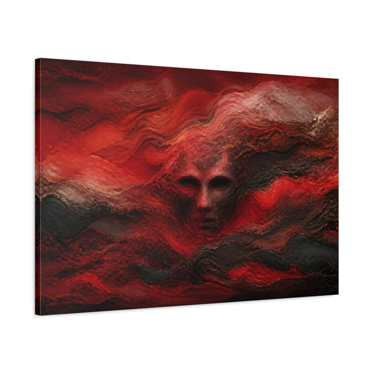 Main Mockup. Abstract Red Mask shown as canvas print