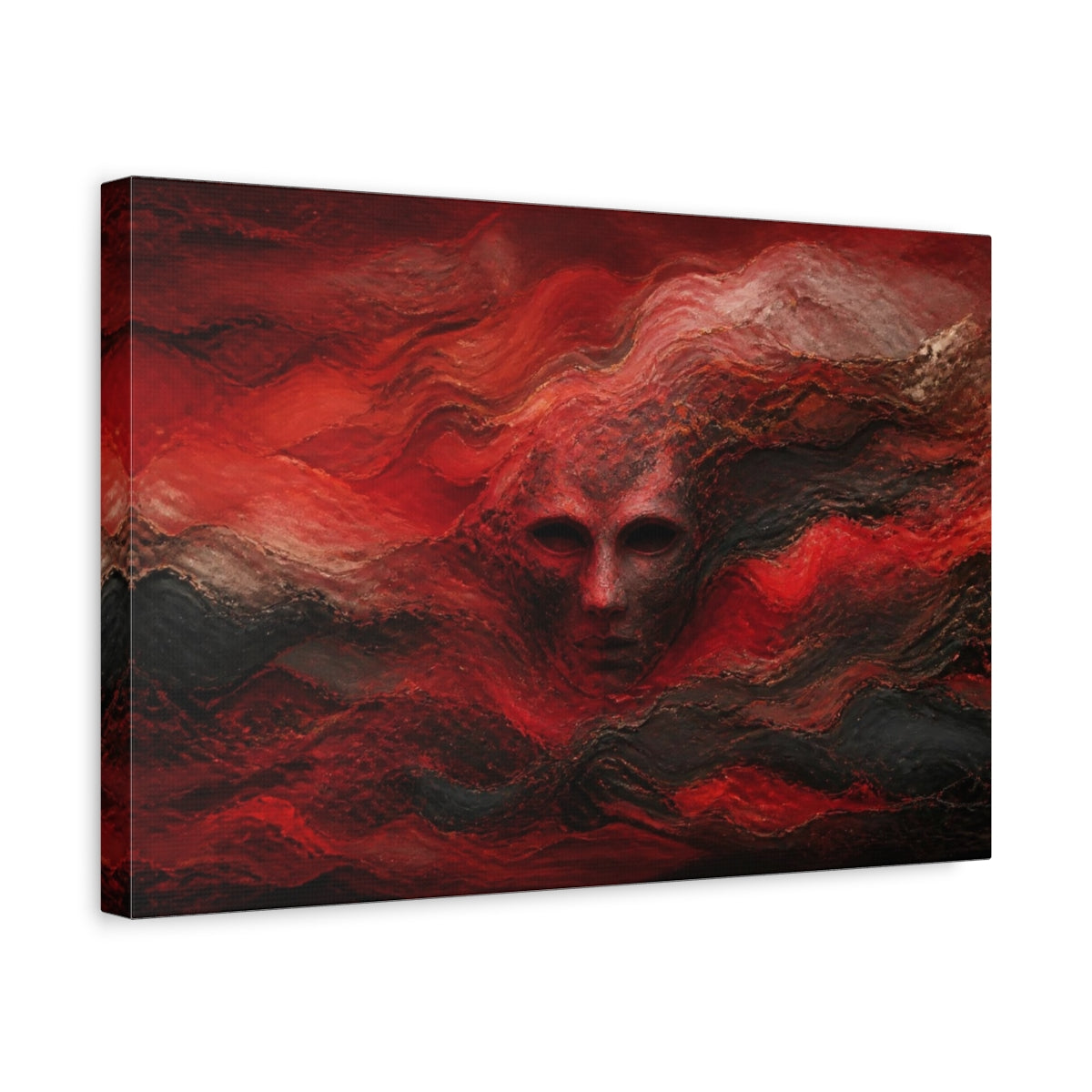 Side Mockup 4. Abstract Red Mask shown as canvas print