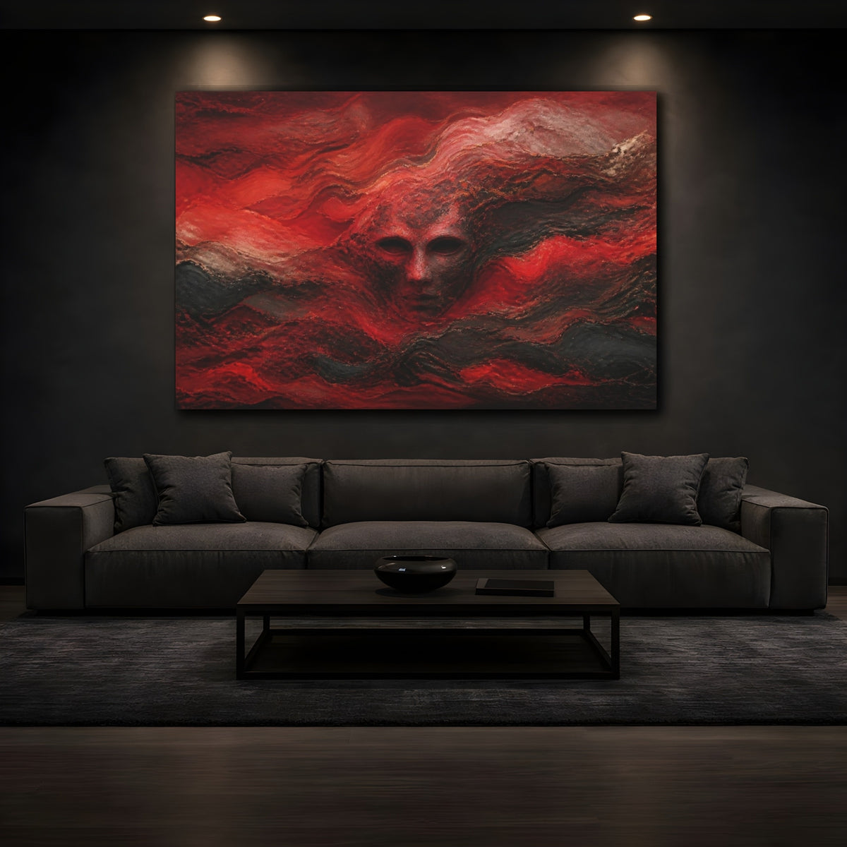Mockup 3. Abstract Red Mask shown as canvas print