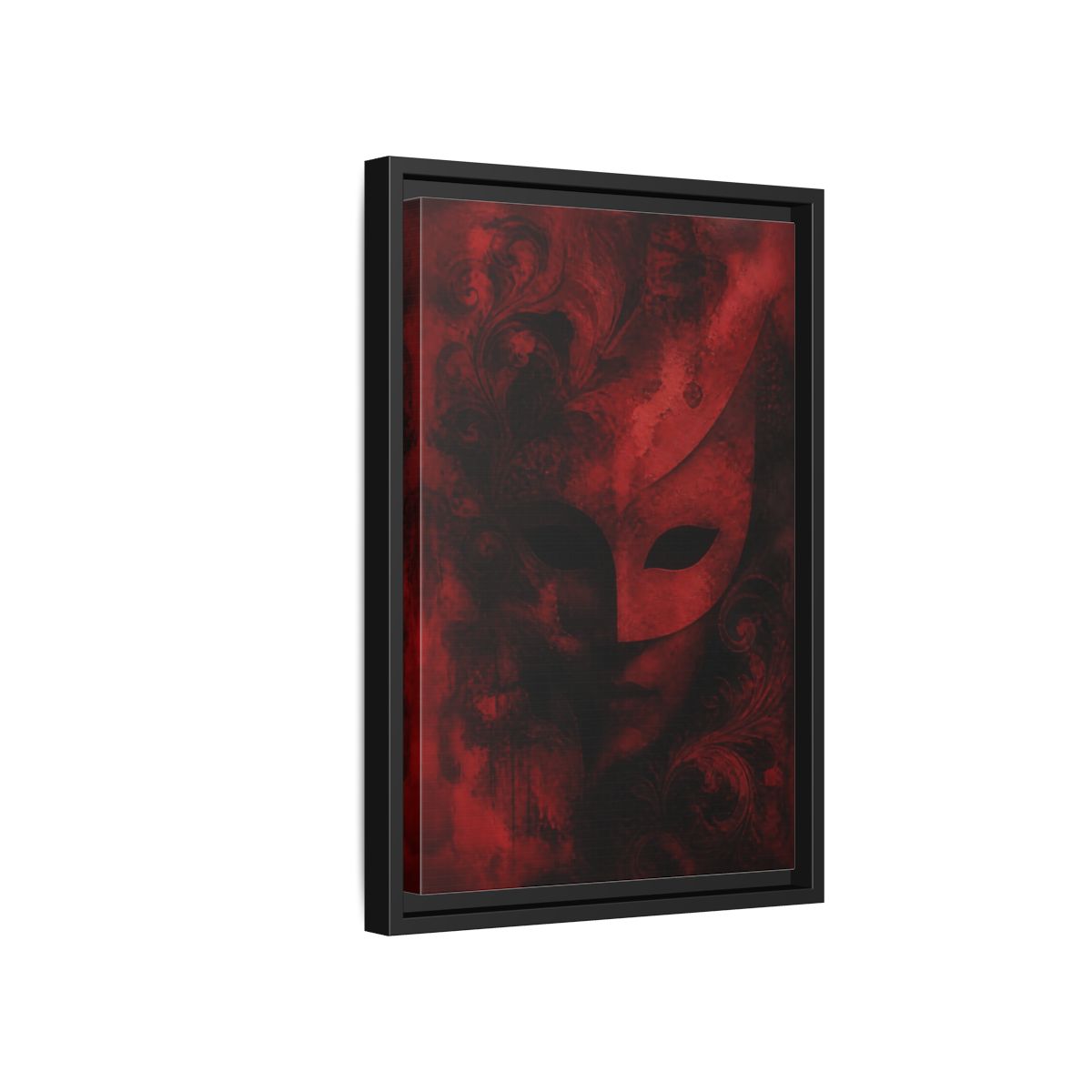 Side Mockup 6. Abstract Red Masquerade Mask shown as framed canvas print