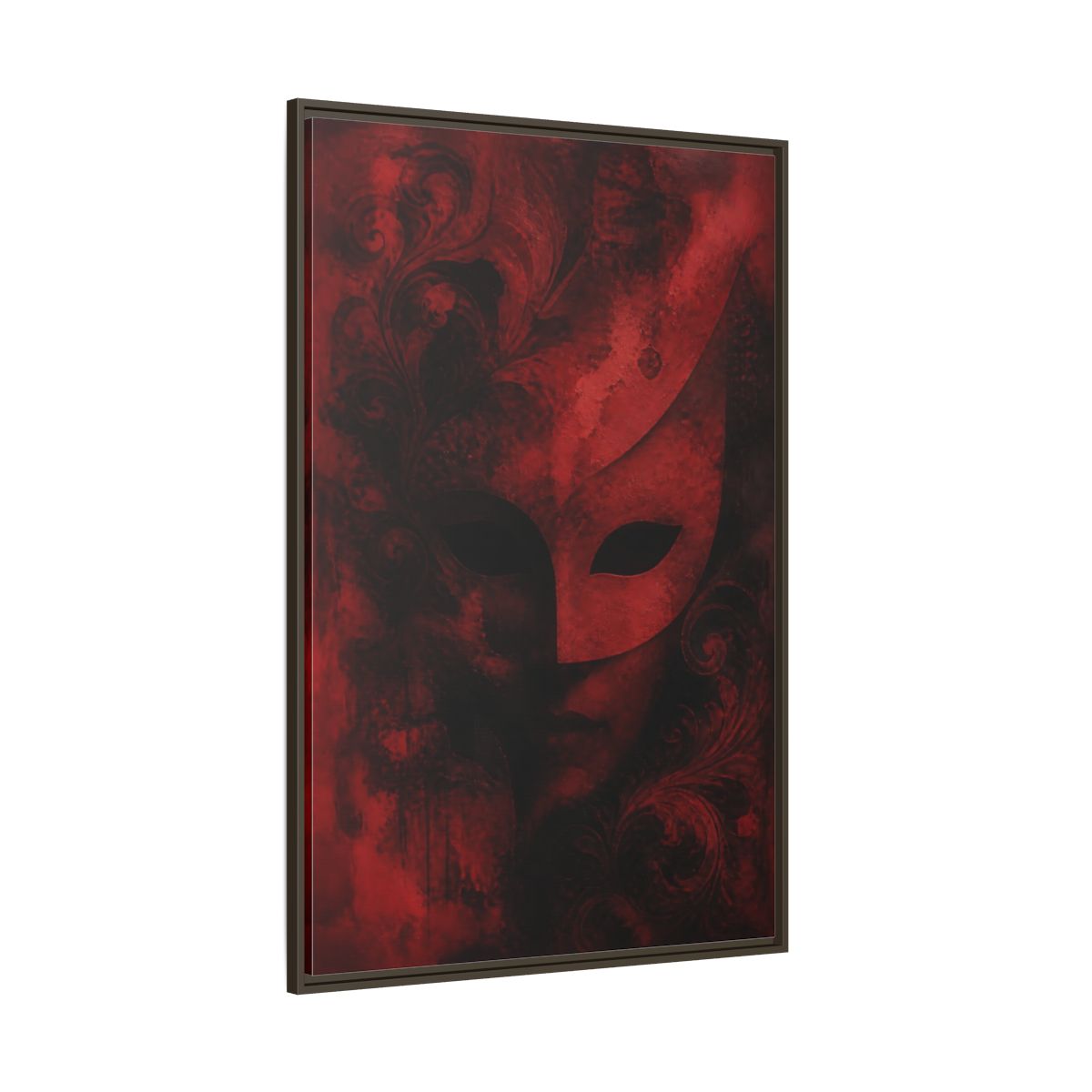 Side Mockup 8. Abstract Red Masquerade Mask shown as framed canvas print