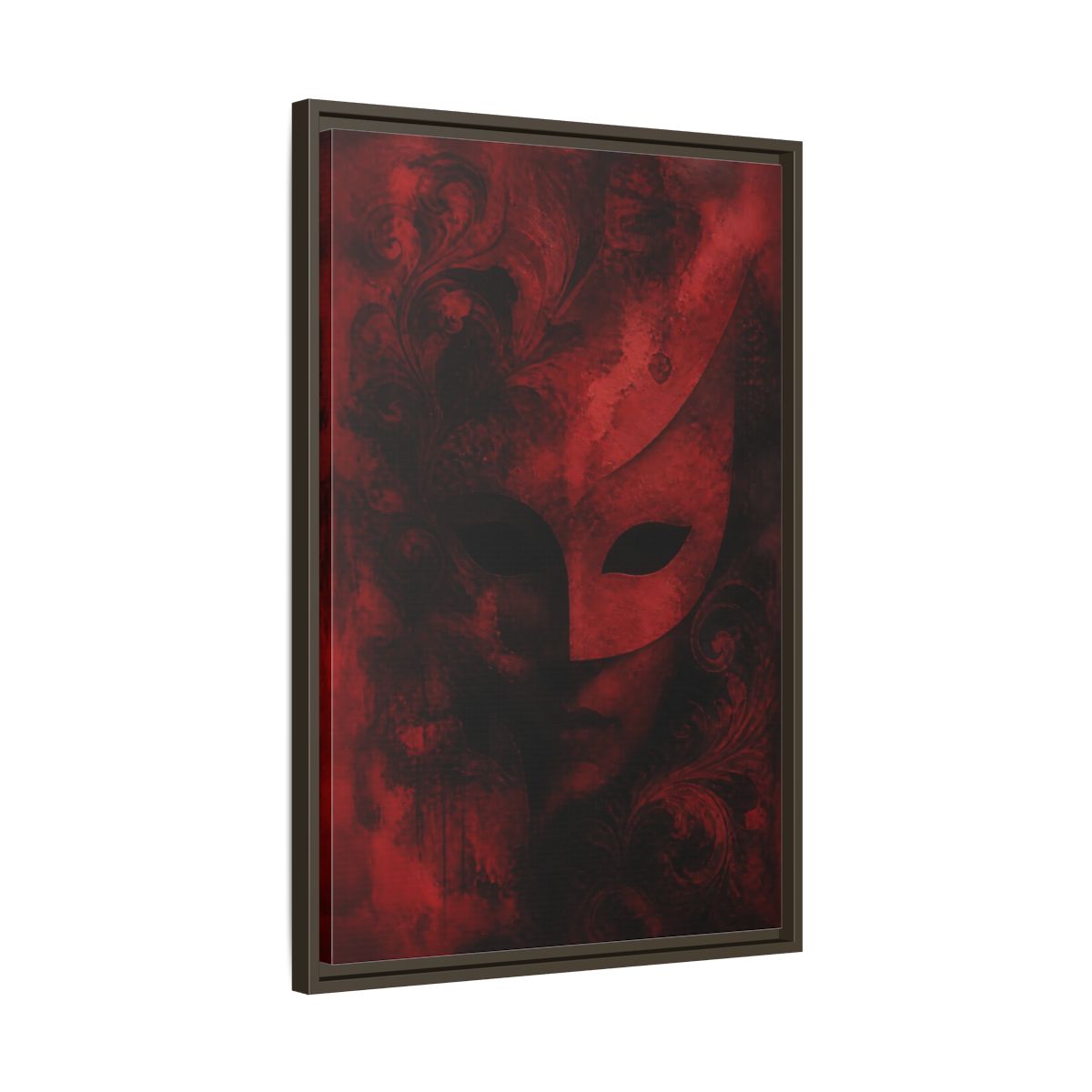 Side Mockup 11. Abstract Red Masquerade Mask shown as framed canvas print