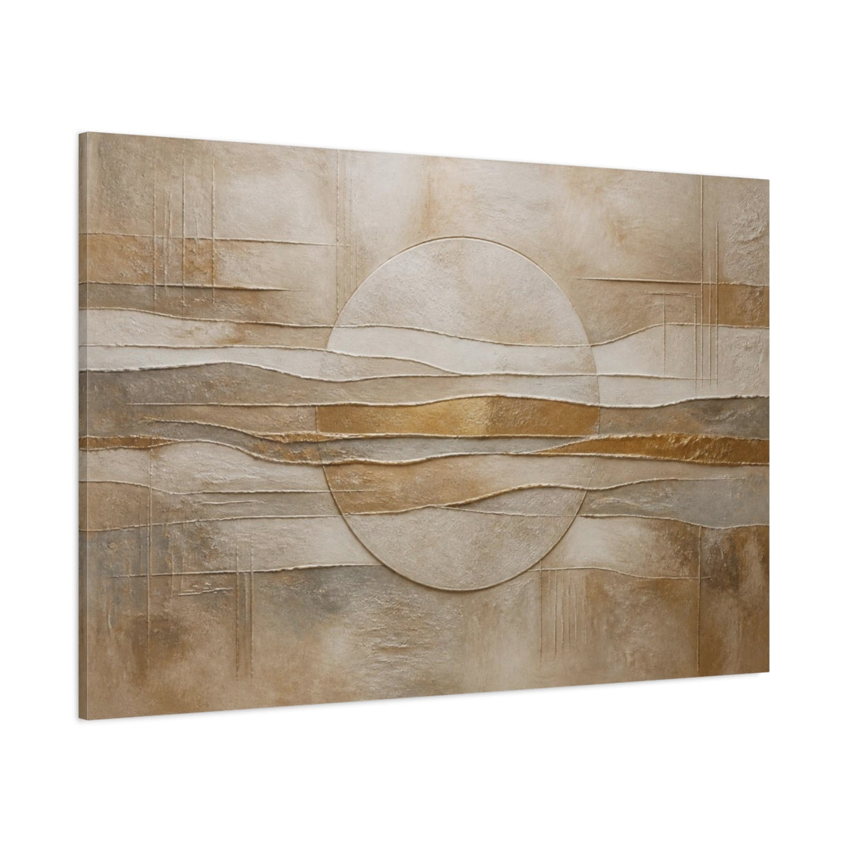 Side Mockup 1. Abstract Relief Circle shown as canvas print
