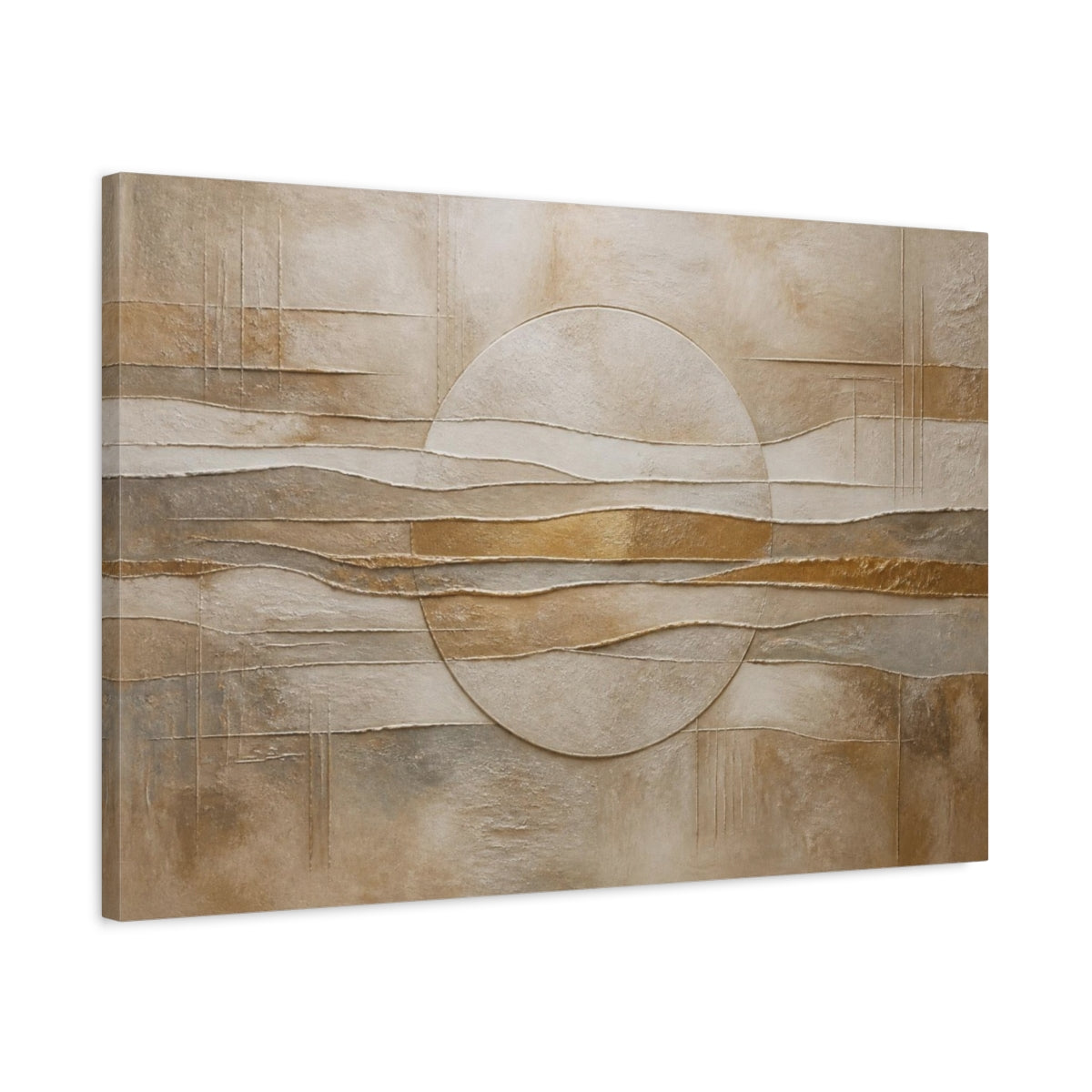 Side Mockup 2. Abstract Relief Circle shown as canvas print