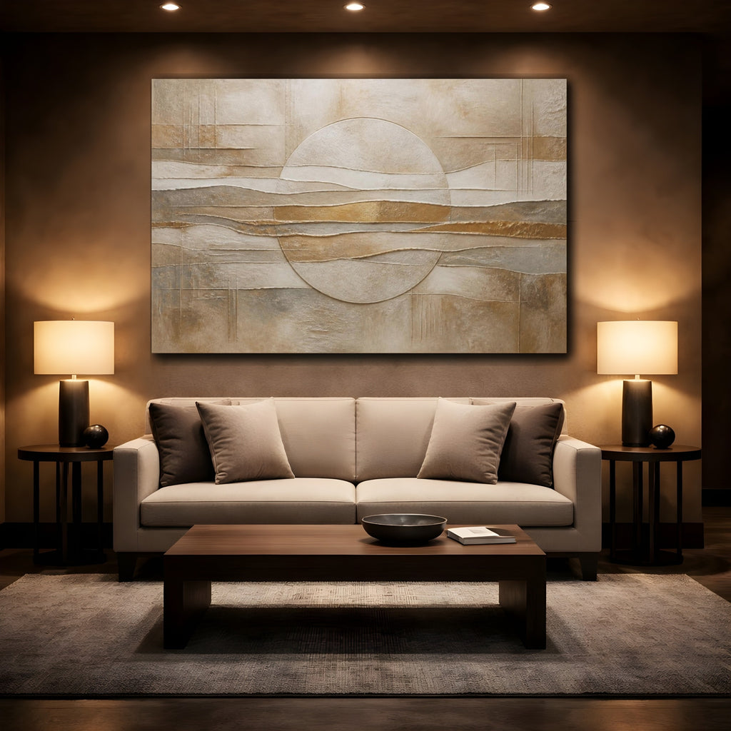 Mockup 2. Abstract Relief Circle shown as canvas print