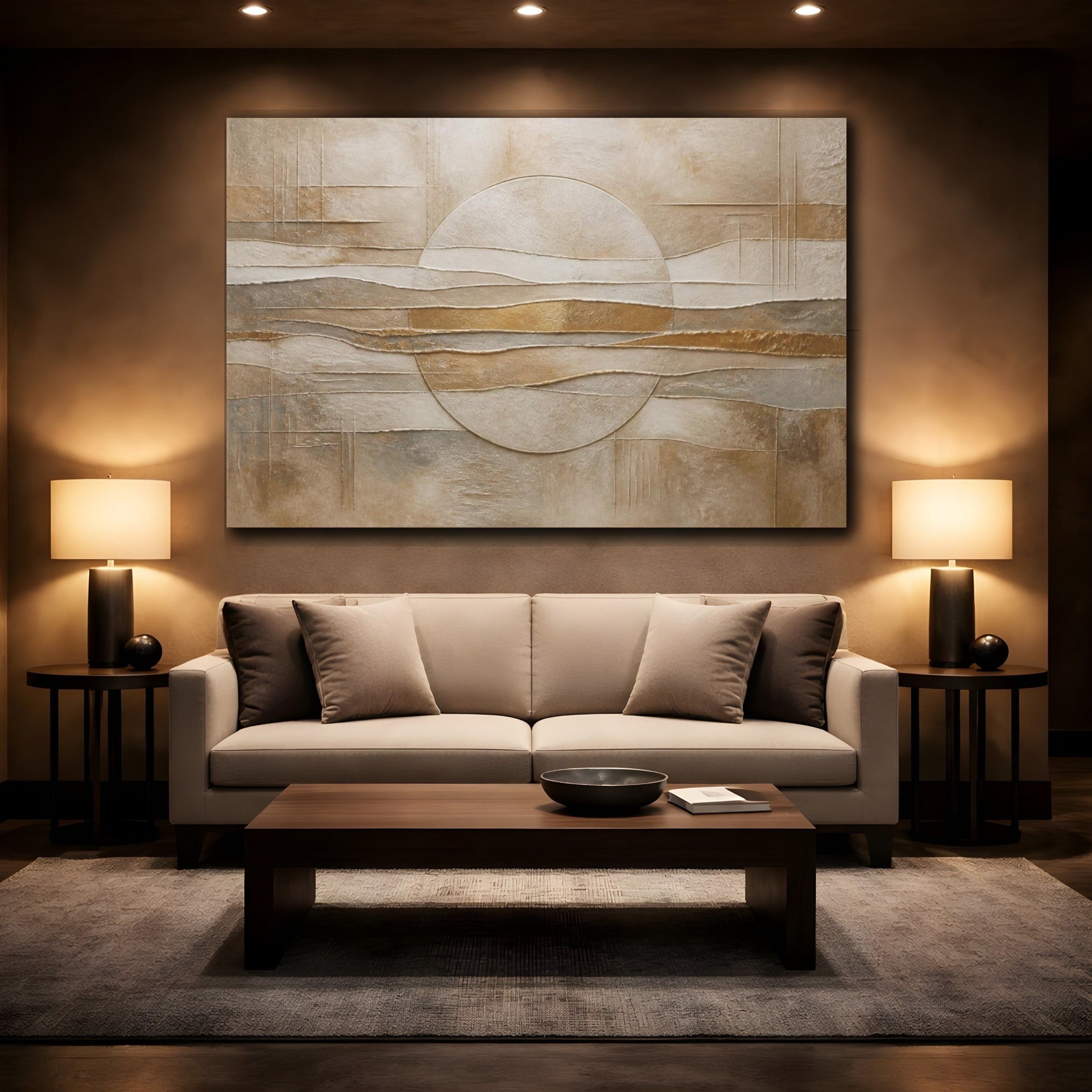 Mockup 2. Abstract Relief Circle shown as canvas print