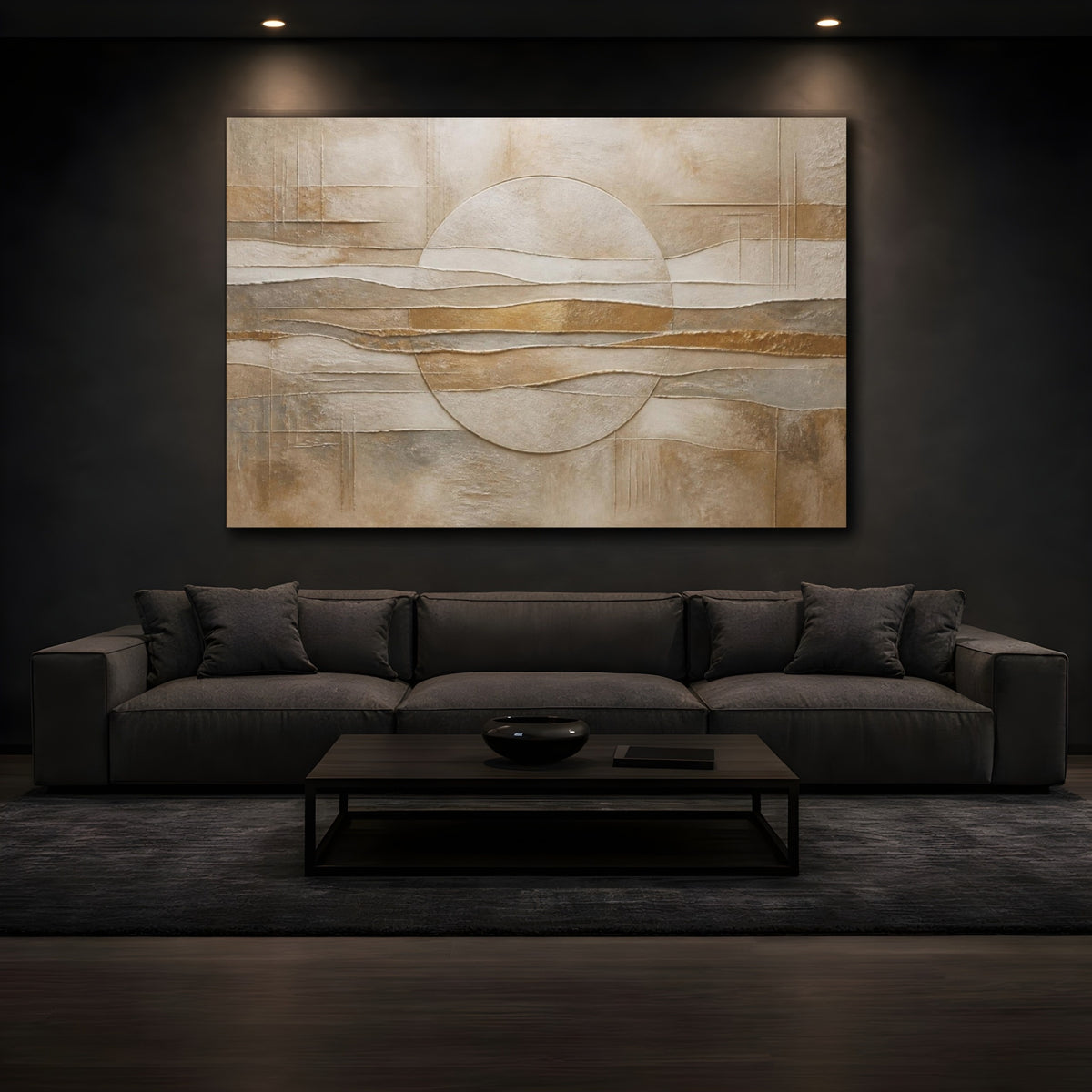 Mockup 3. Abstract Relief Circle shown as canvas print