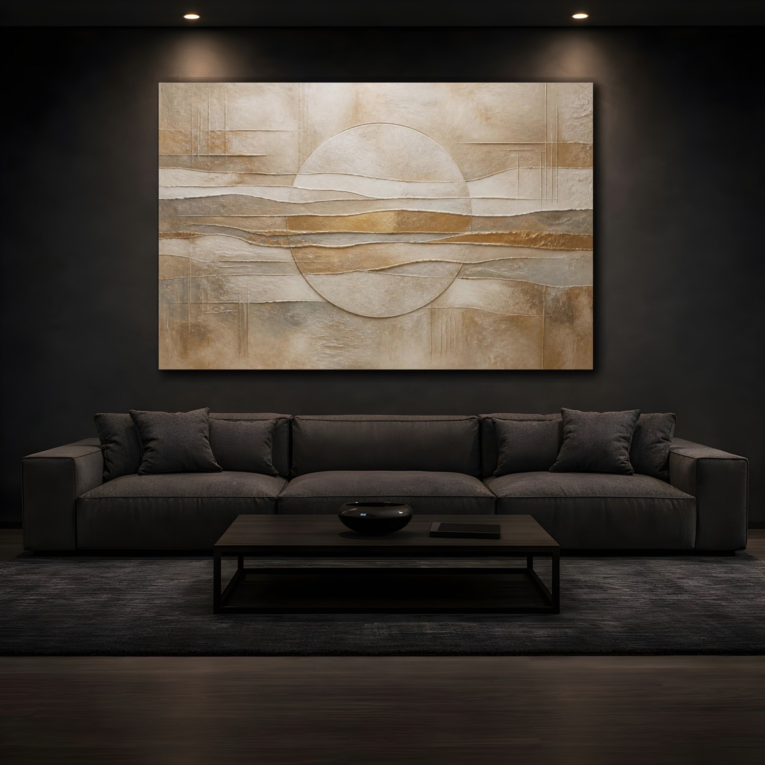Mockup 3. Abstract Relief Circle shown as canvas print