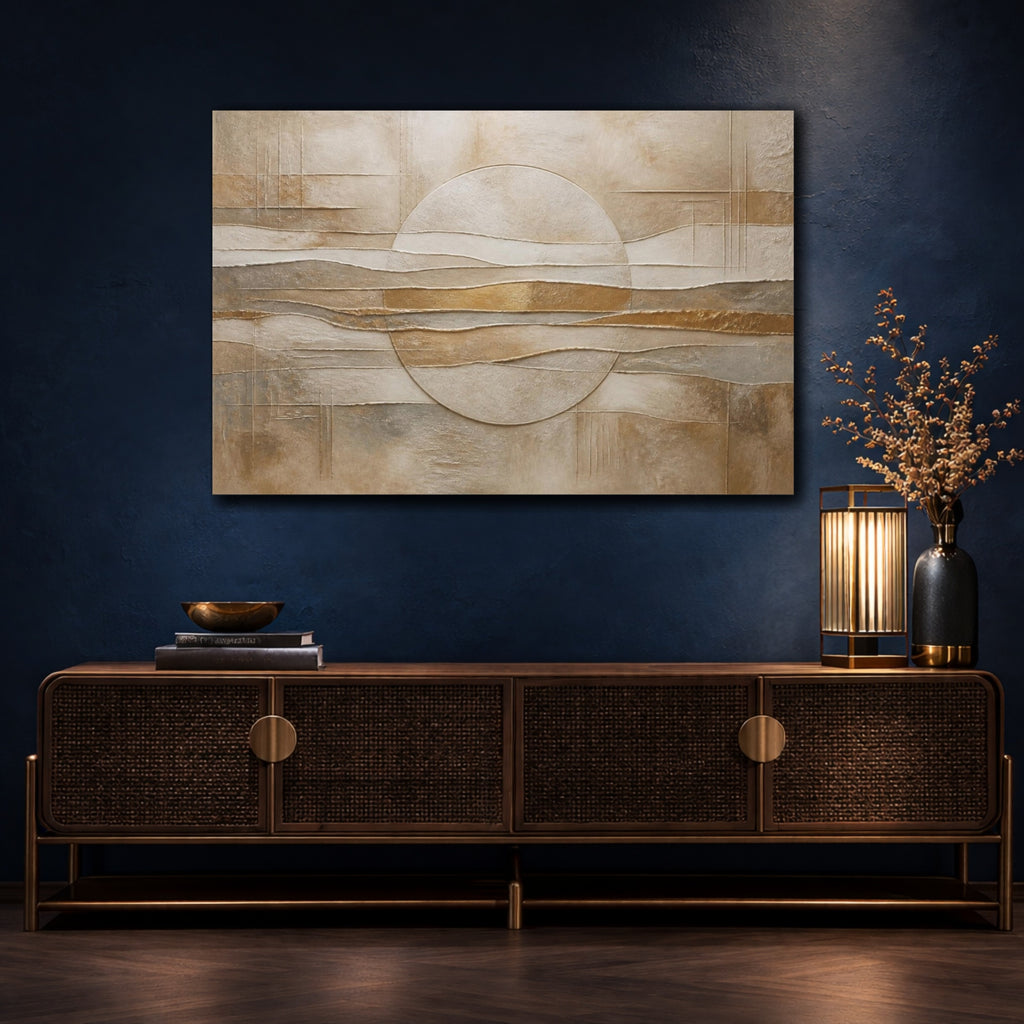 Mockup 4. Abstract Relief Circle shown as canvas print