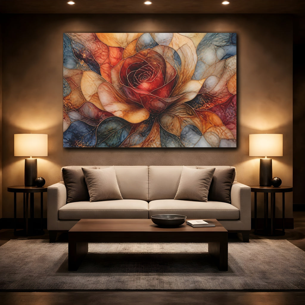Mockup 2. Abstract Rose Bloom shown as canvas print