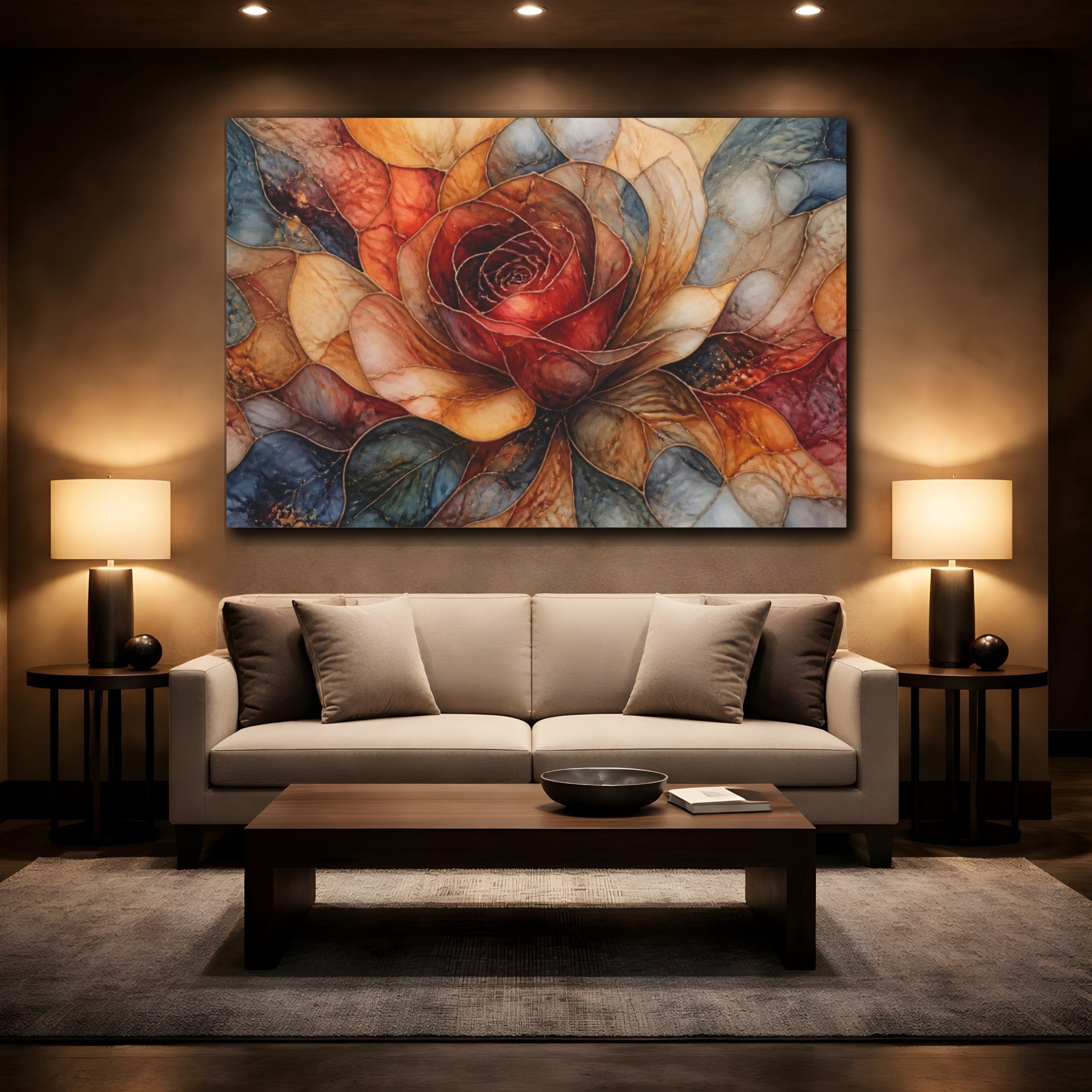 Mockup 2. Abstract Rose Bloom shown as canvas print