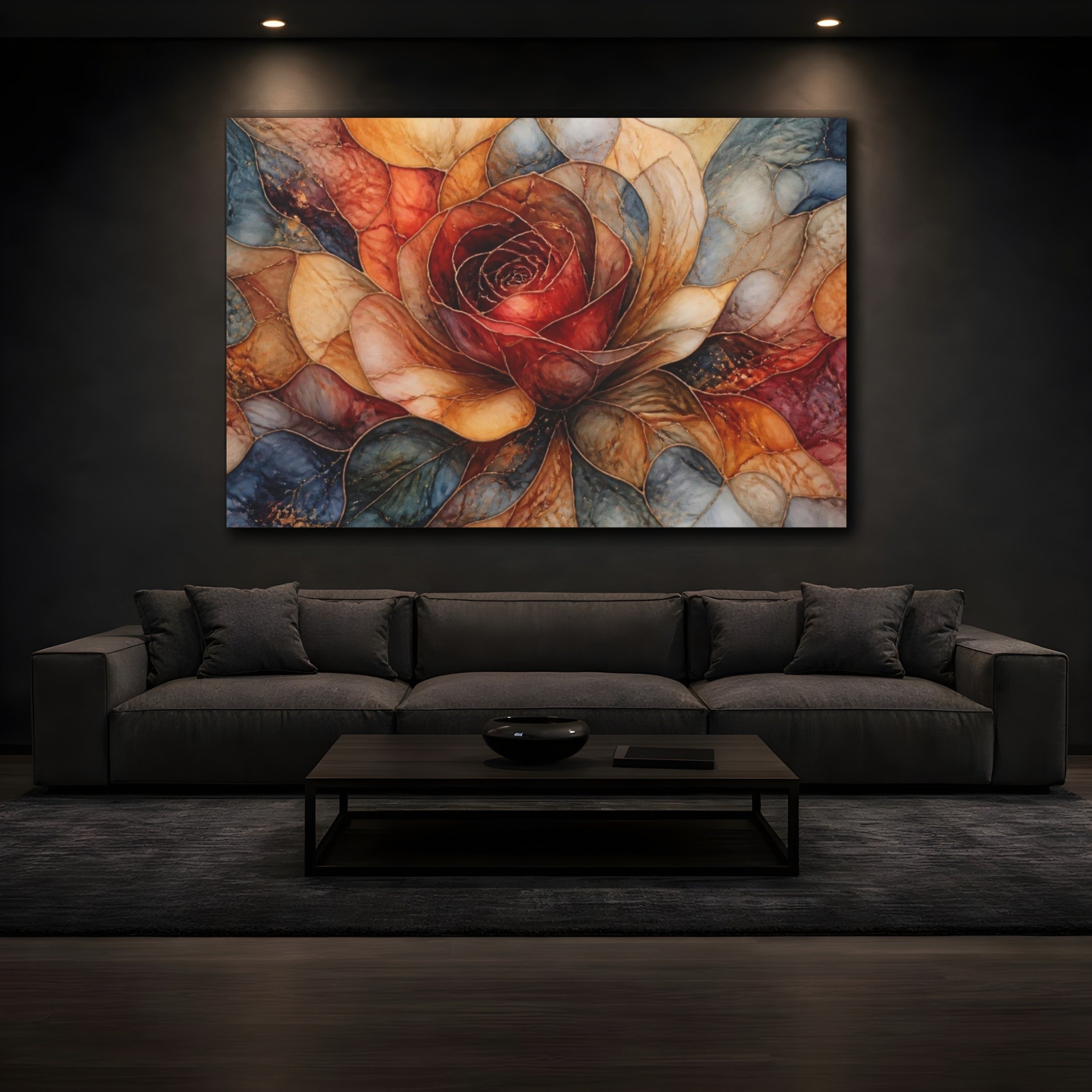 Mockup 3. Abstract Rose Bloom shown as canvas print