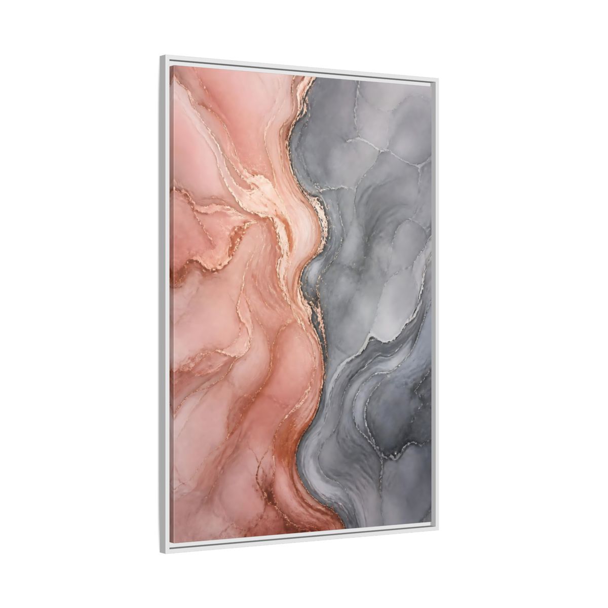 Side Mockup 7. Abstract Rose Gold Marble shown as framed canvas print