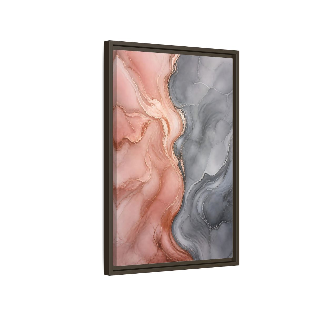 Side Mockup 2. Abstract Rose Gold Marble shown as framed canvas print
