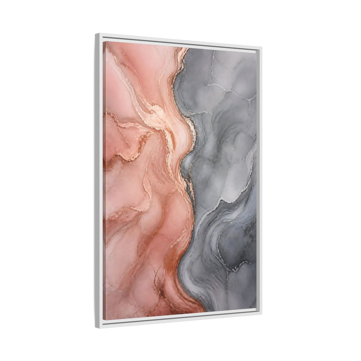 Side Mockup 9. Abstract Rose Gold Marble shown as framed canvas print