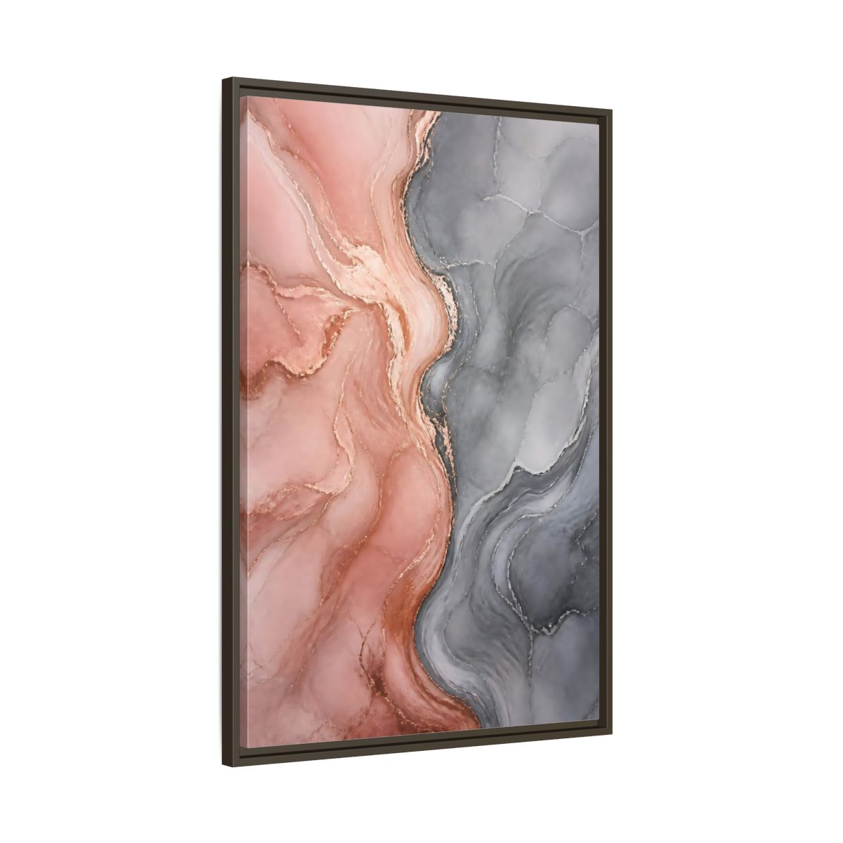 Main Mockup. Abstract Rose Gold Marble shown as framed canvas print