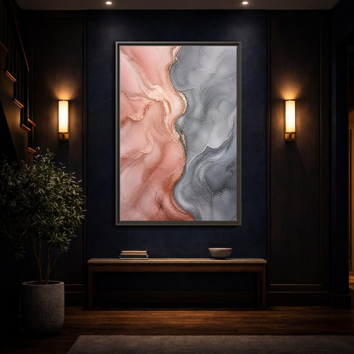 Mockup 4. Abstract Rose Gold Marble shown as framed canvas print