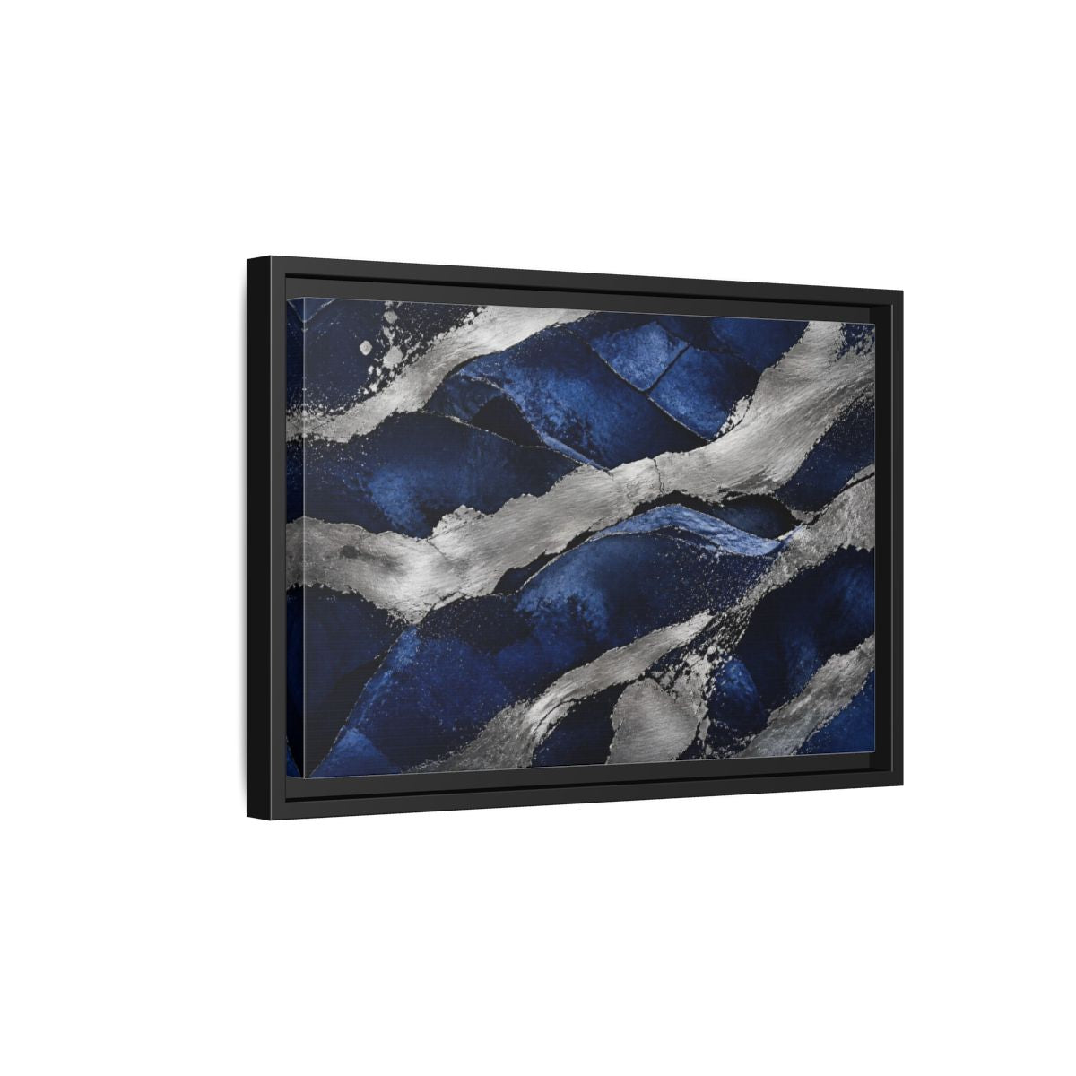Side Mockup 6. Abstract Silver Bands shown as framed canvas print