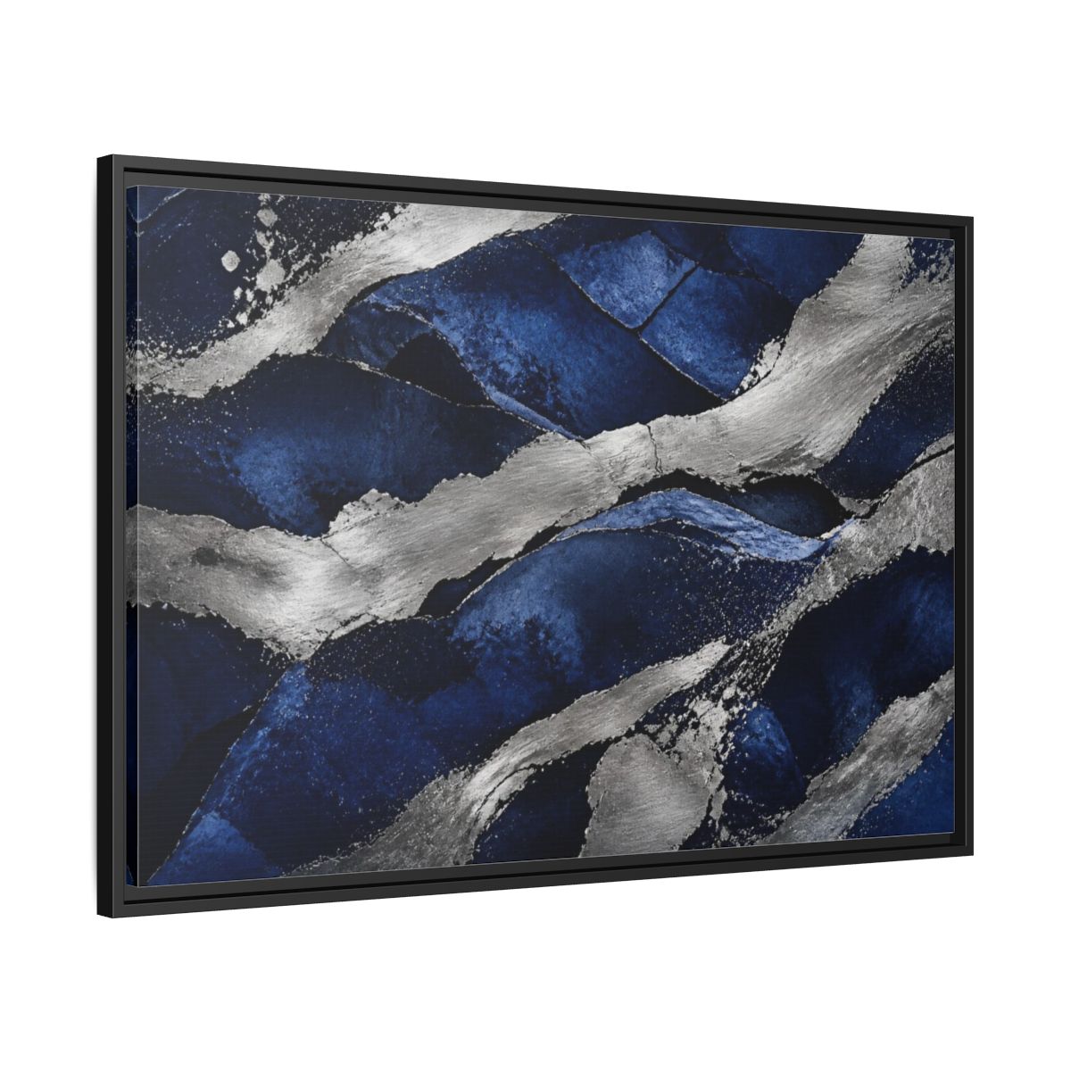 Side Mockup 13. Abstract Silver Bands shown as framed canvas print