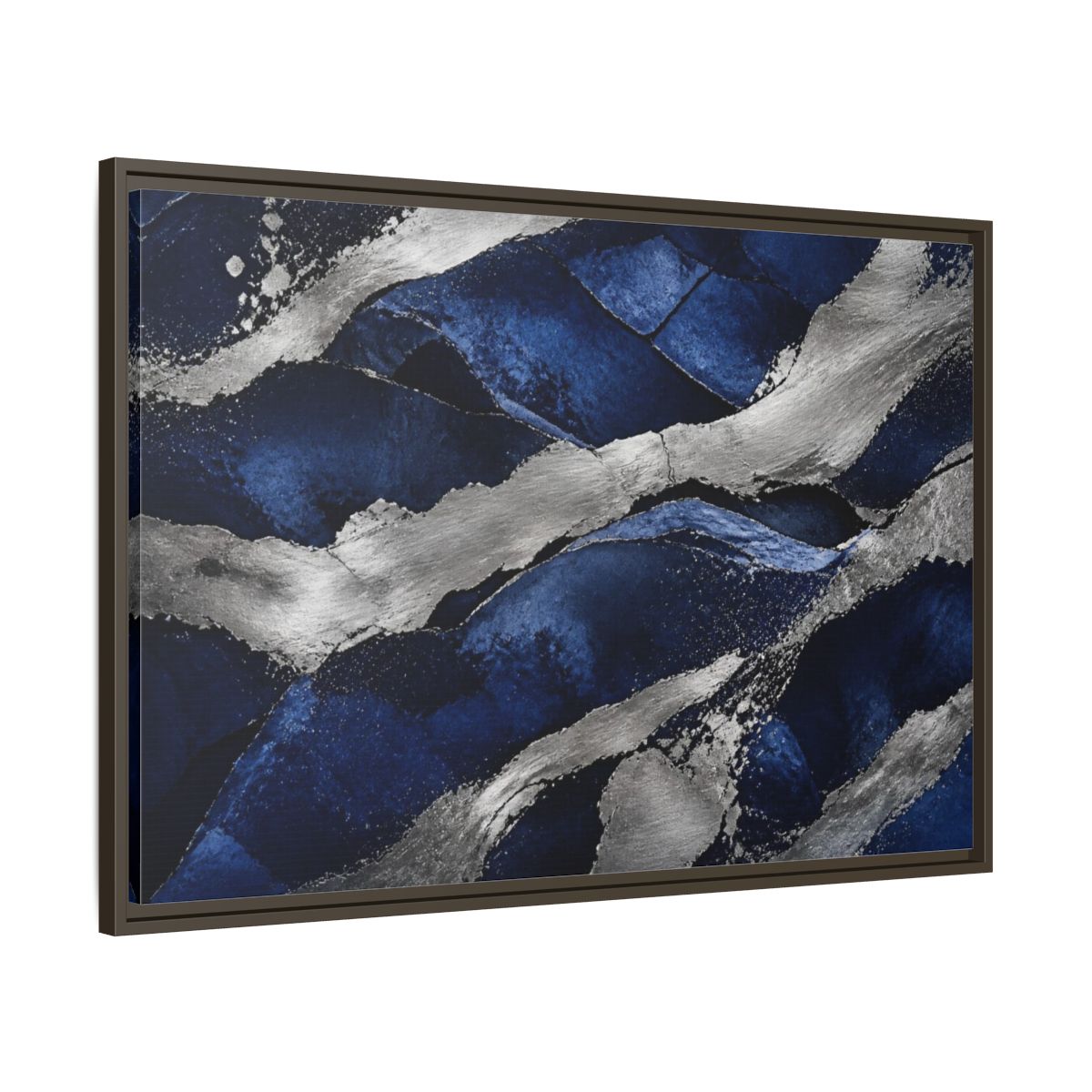 Main Mockup. Abstract Silver Bands shown as framed canvas print