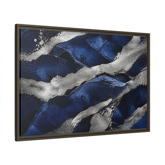 Main Mockup. Abstract Silver Bands shown as framed canvas print