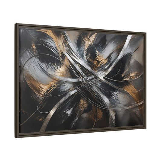 Main Mockup. Abstract Silver Ribbons shown as framed canvas print