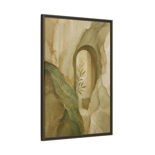 Main Mockup. Abstract Stone Arch With Olive Branch shown as framed canvas print