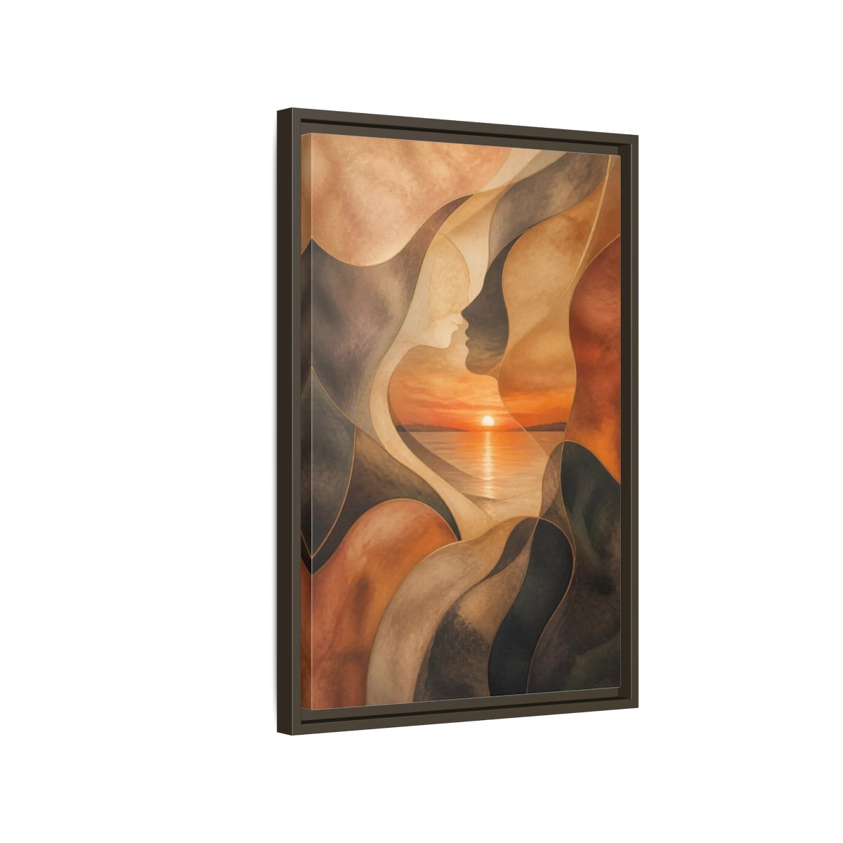 Side Mockup 2. Abstract Sunset Faces shown as framed canvas print