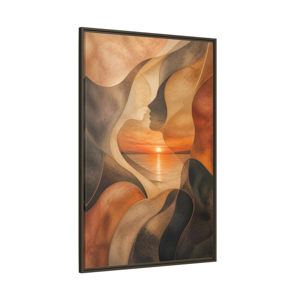 Side Mockup 8. Abstract Sunset Faces shown as framed canvas print