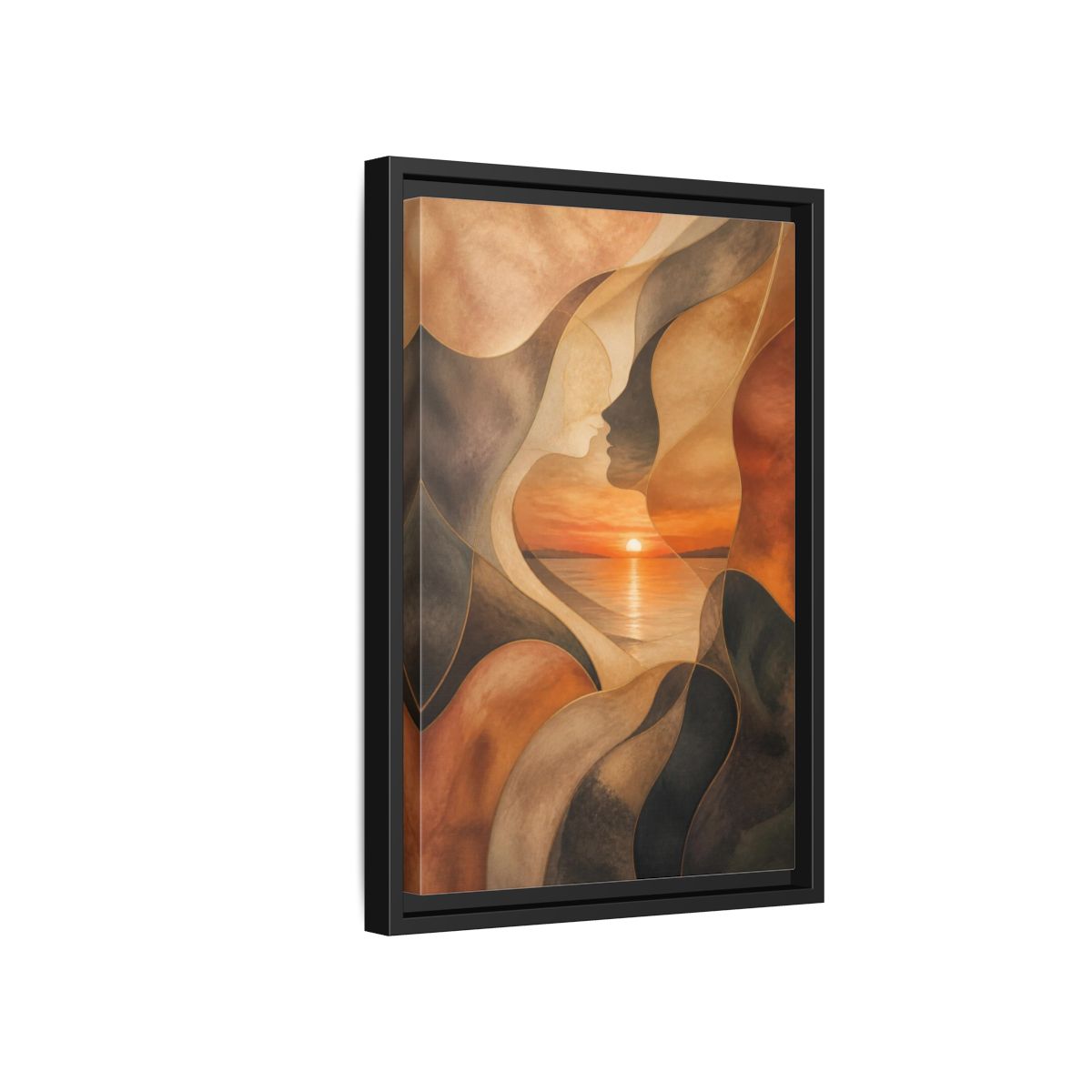 Side Mockup 6. Abstract Sunset Faces shown as framed canvas print