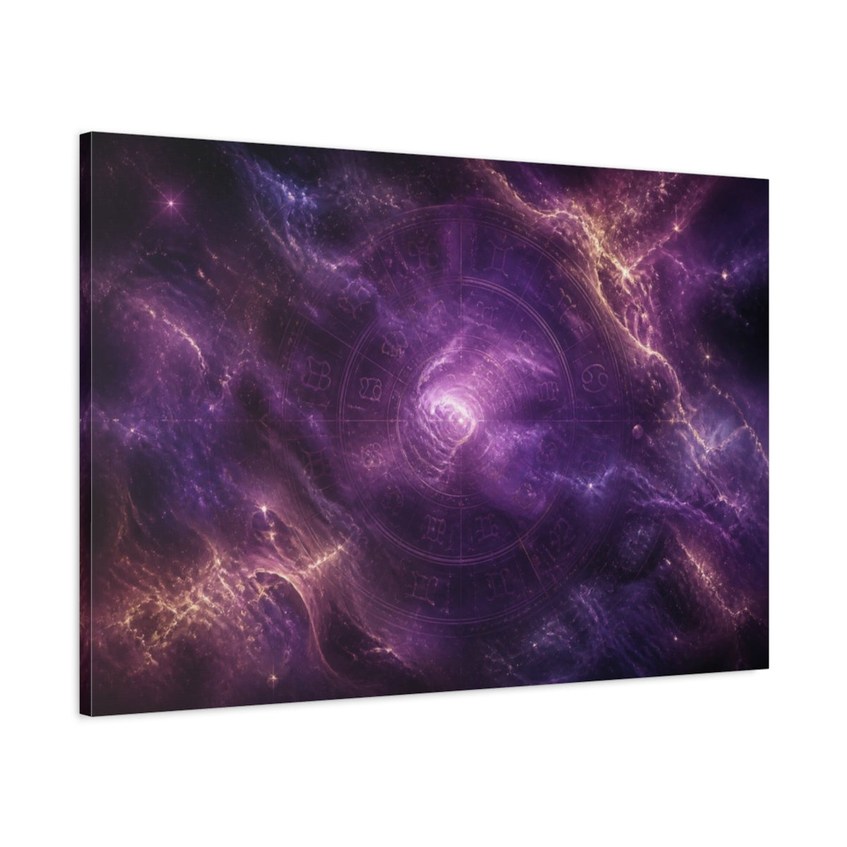 Main Mockup. Abstract Zodiac Nebula shown as canvas print