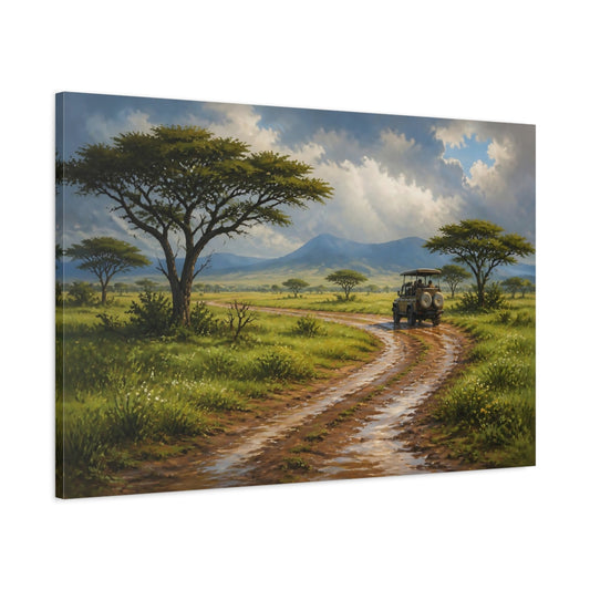 Main Mockup. Acacia Landscape With Jeep shown as canvas print