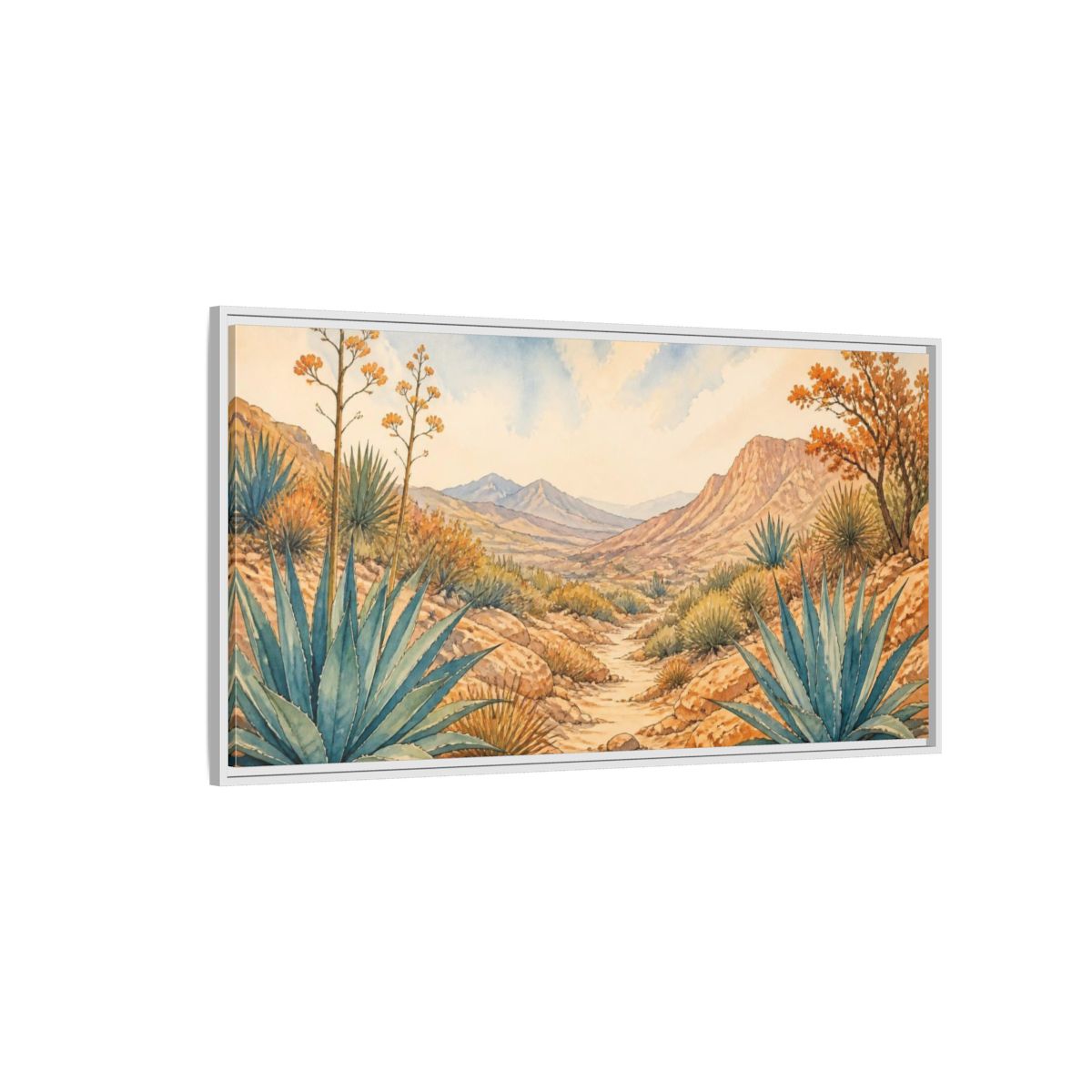 Side Mockup 3. Agave Nature Valley shown as framed canvas print