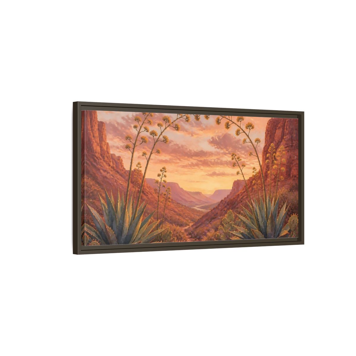 Main Mockup. Agave Sunset Valley shown as framed canvas print