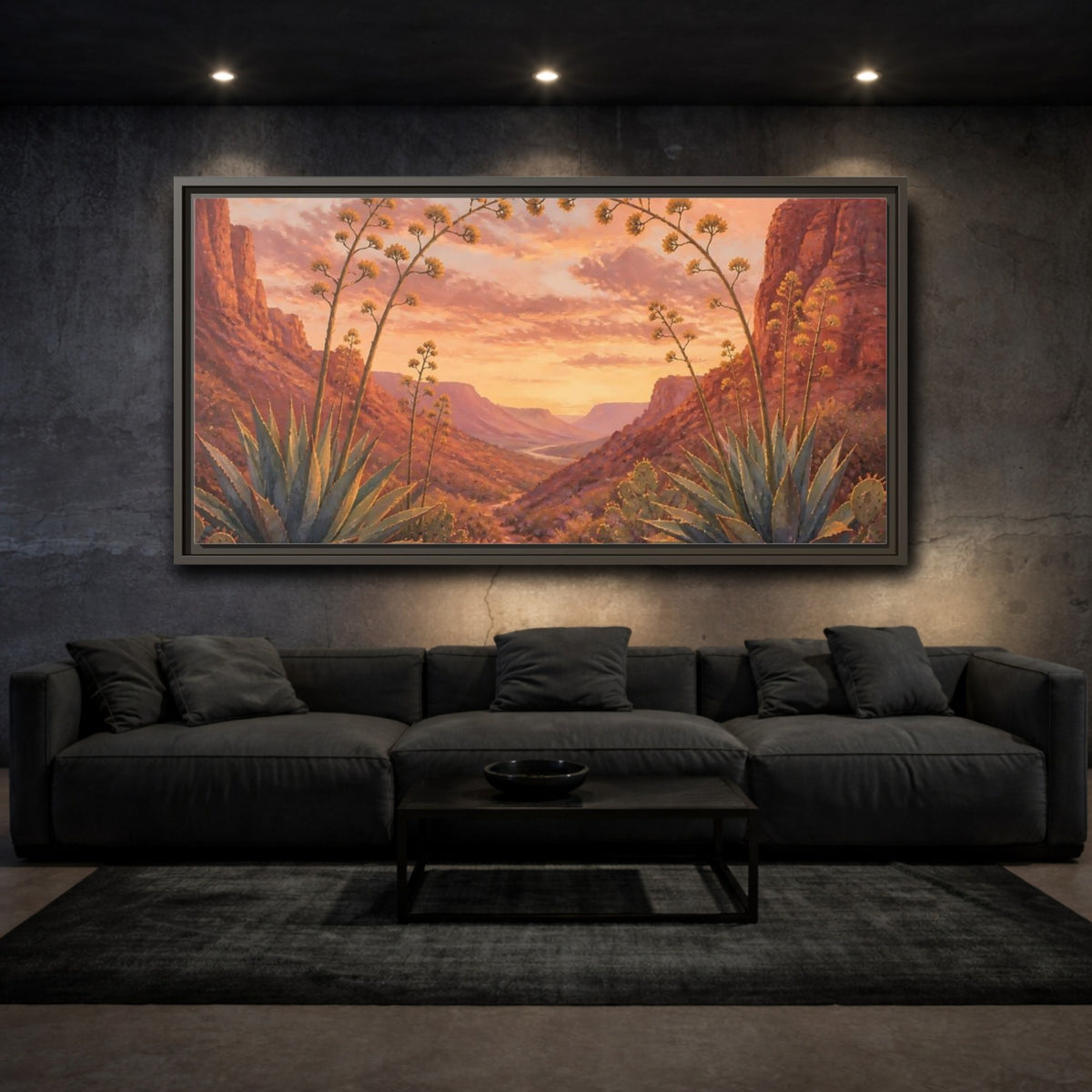 Mockup 3. Agave Sunset Valley shown as framed canvas print