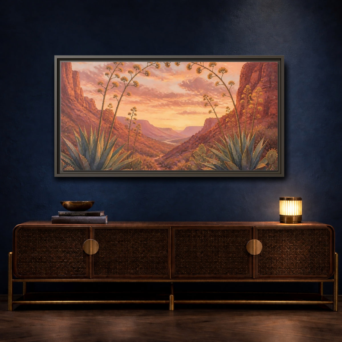 Mockup 4. Agave Sunset Valley shown as framed canvas print