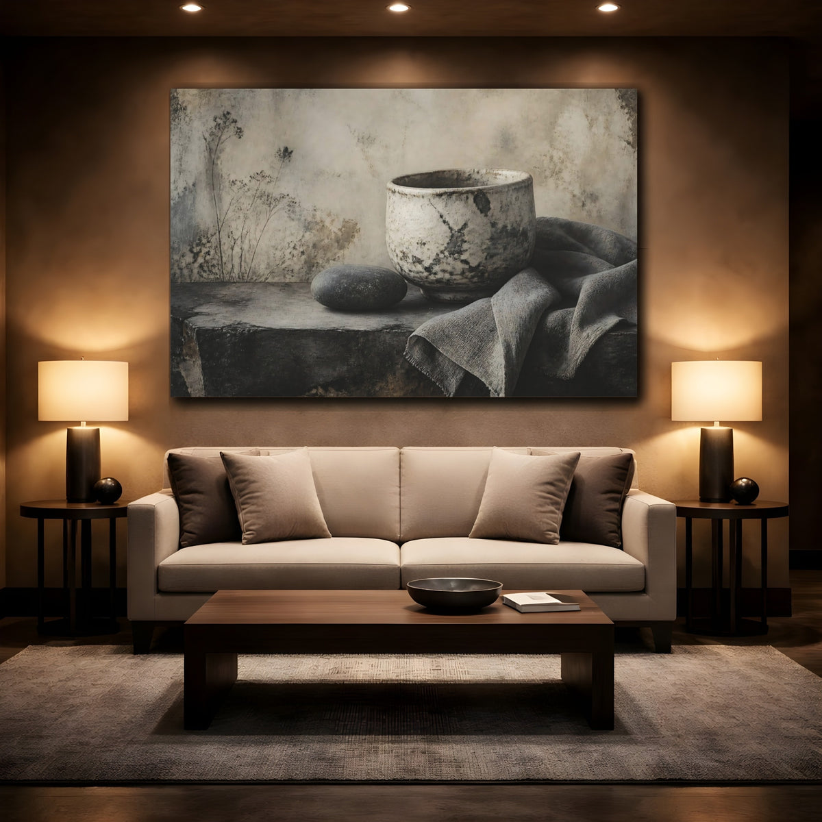 Mockup 2. Aged Ceramic Bowl shown as canvas print