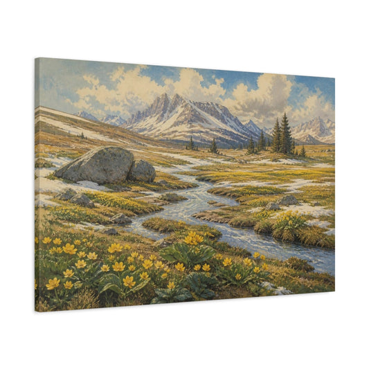Main Mockup. Alpine Meadow Landscape shown as canvas print