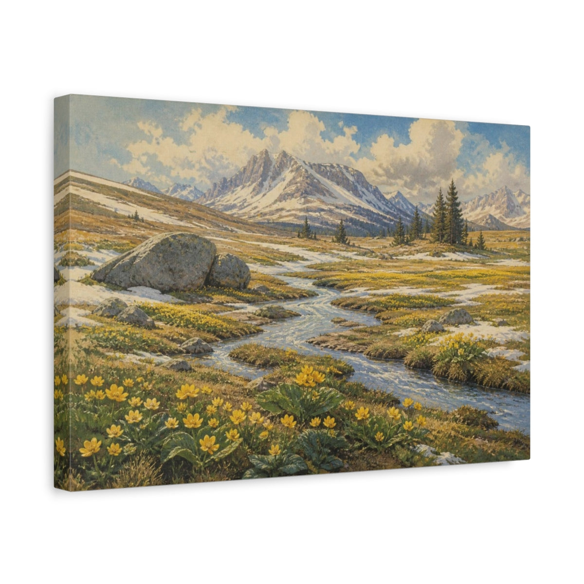 Side Mockup 4. Alpine Meadow Landscape shown as canvas print