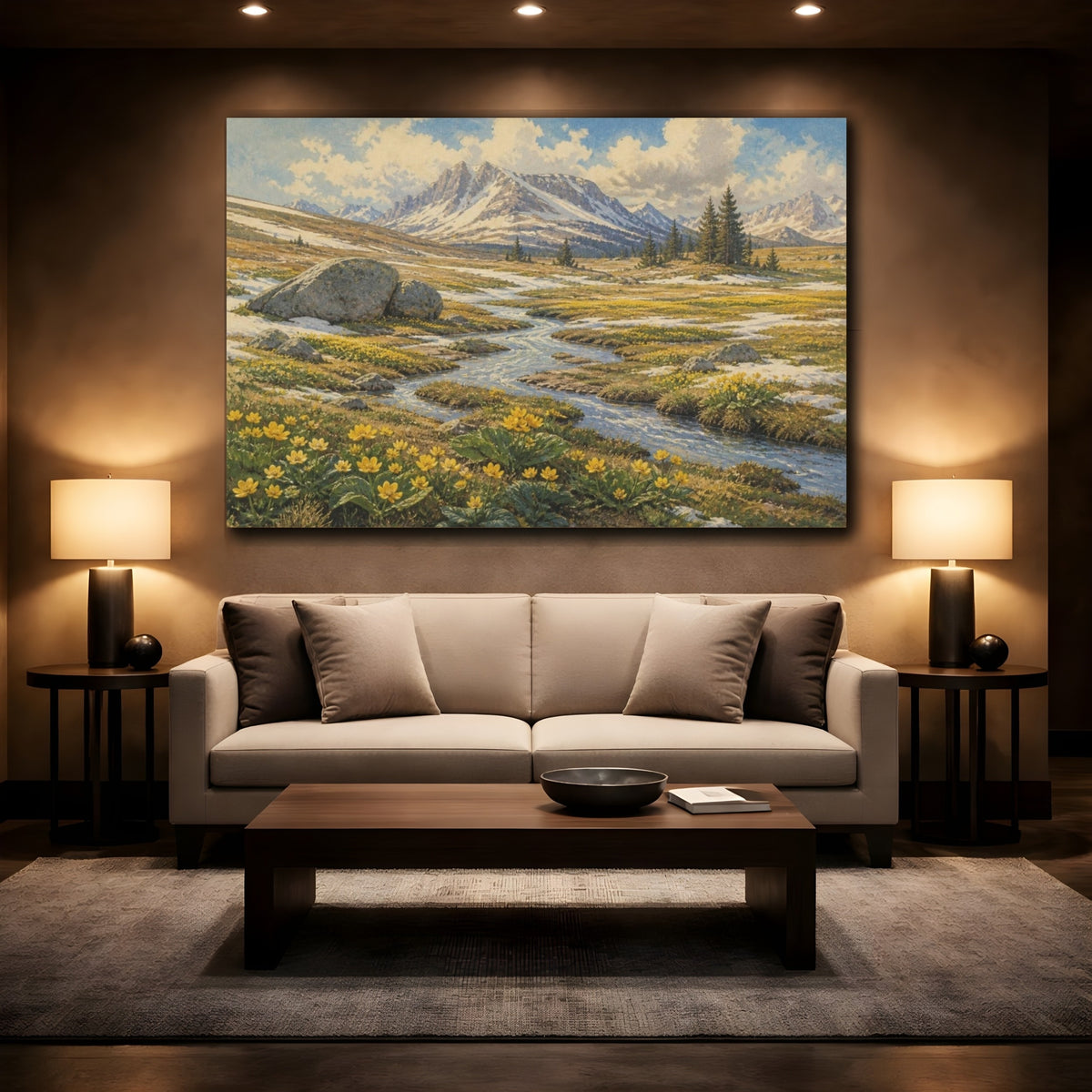 Mockup 2. Alpine Meadow Landscape shown as canvas print
