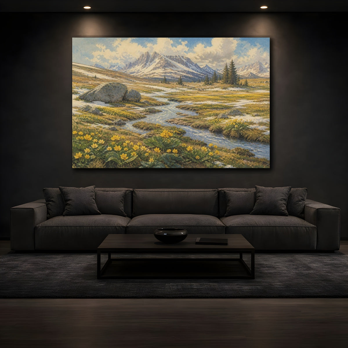 Mockup 3. Alpine Meadow Landscape shown as canvas print