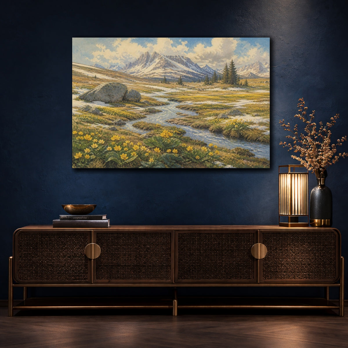 Mockup 4. Alpine Meadow Landscape shown as canvas print