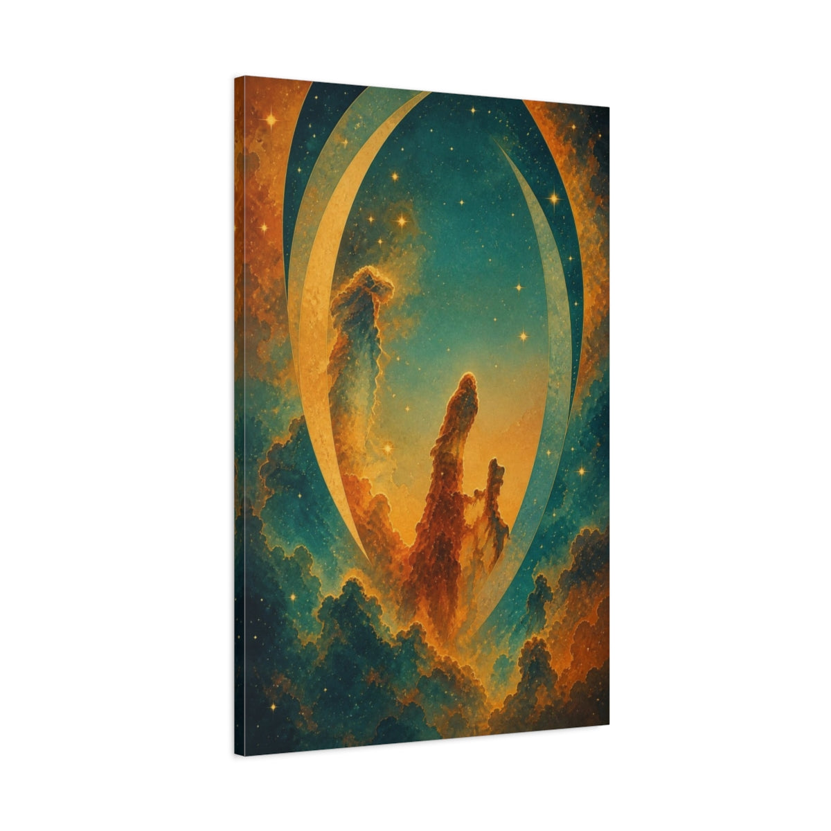 Main Mockup. Amber Nebula Pillars shown as canvas print