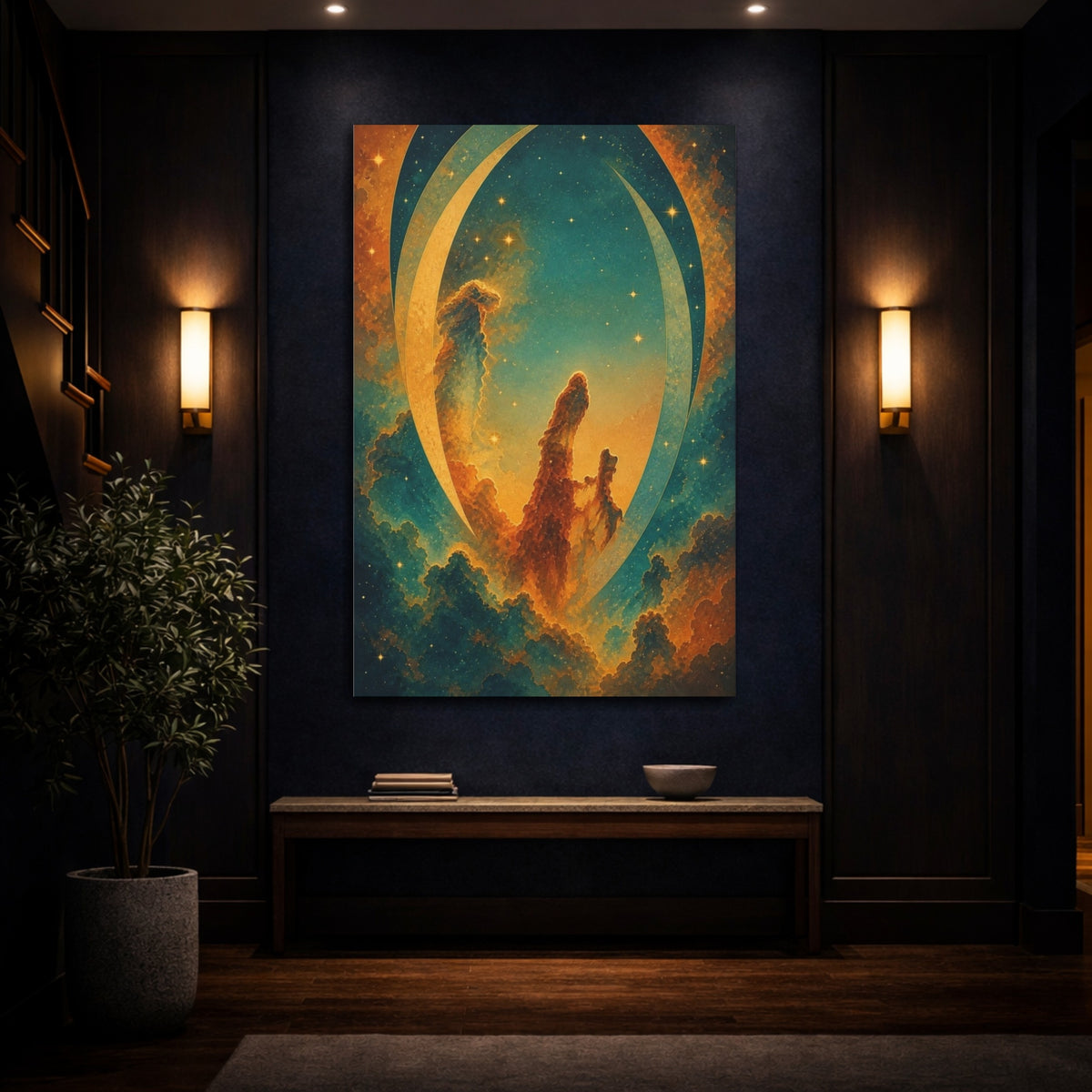 Mockup 4. Amber Nebula Pillars shown as canvas print