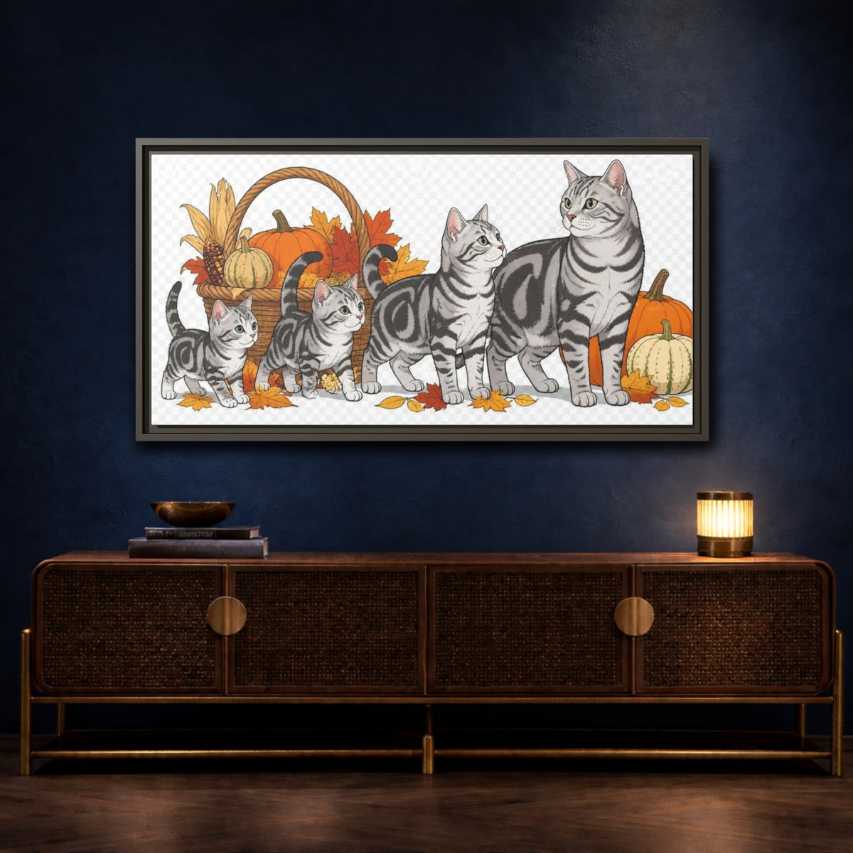 Mockup 4. American Shorthair Pets Quartet shown as framed canvas print