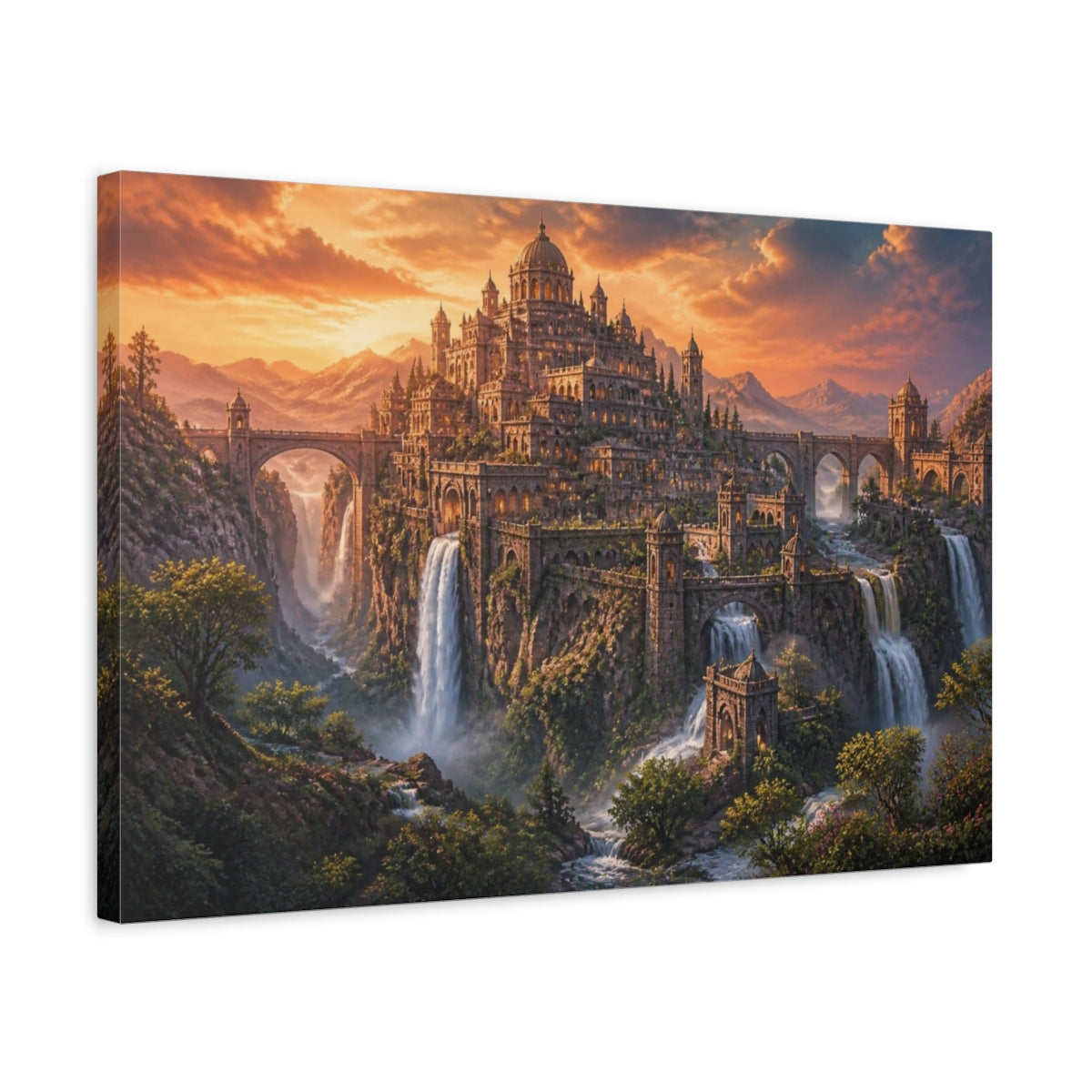 Side Mockup 3. Ancient City Landscape shown as canvas print