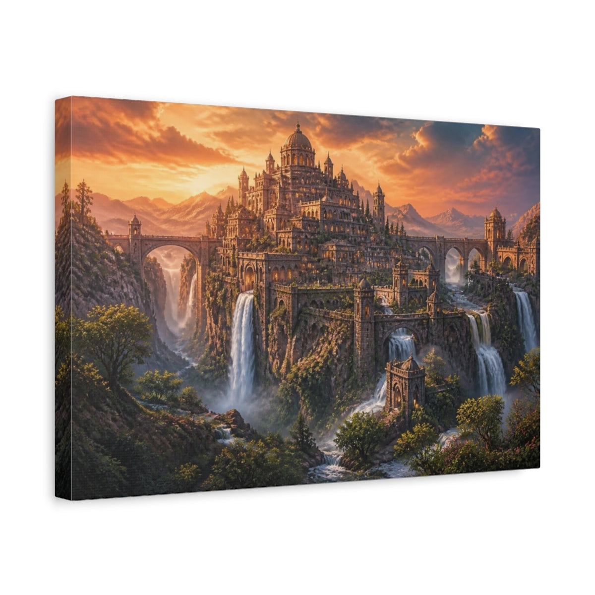 Side Mockup 4. Ancient City Landscape shown as canvas print