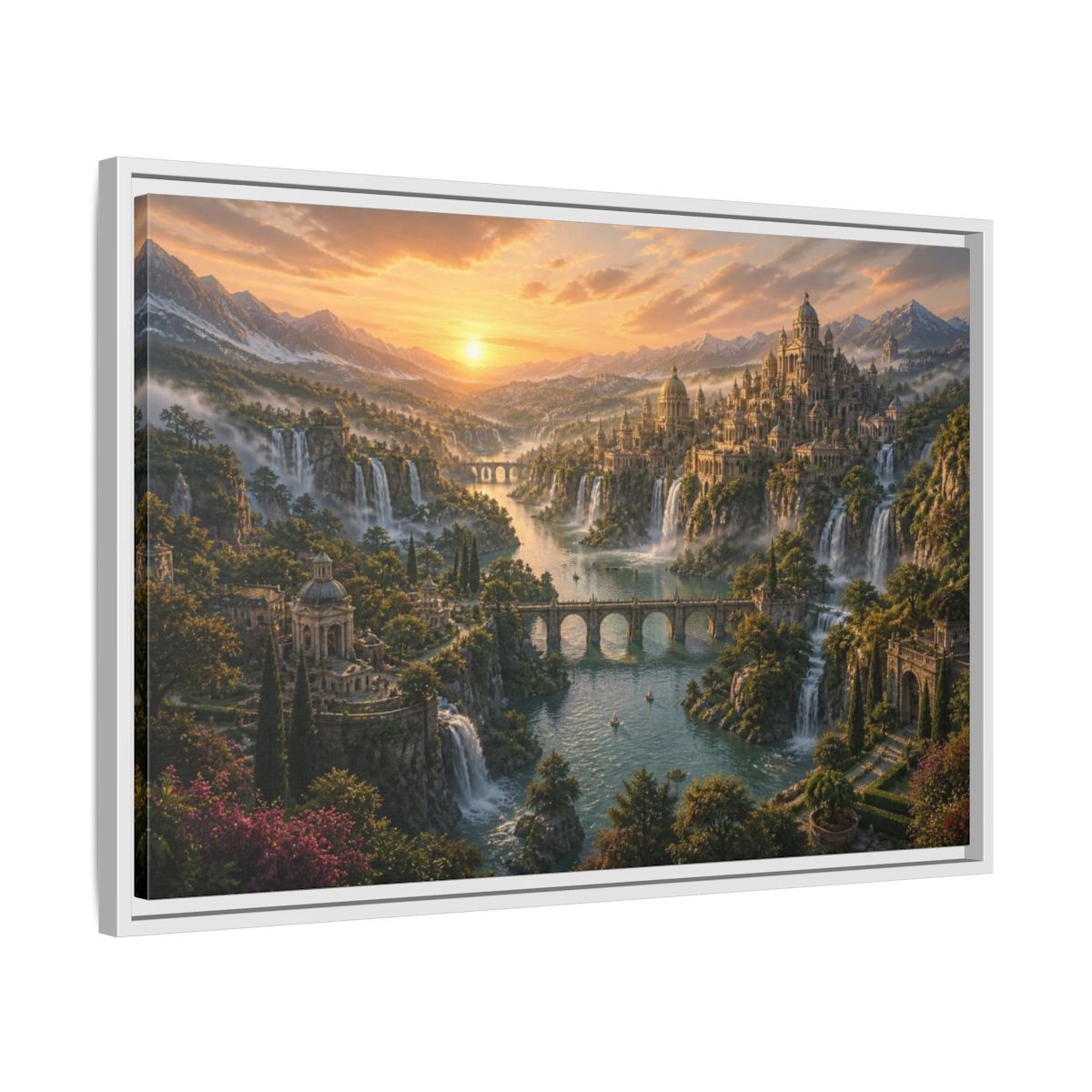 Side Mockup 10. Ancient City Landscape shown as framed canvas print