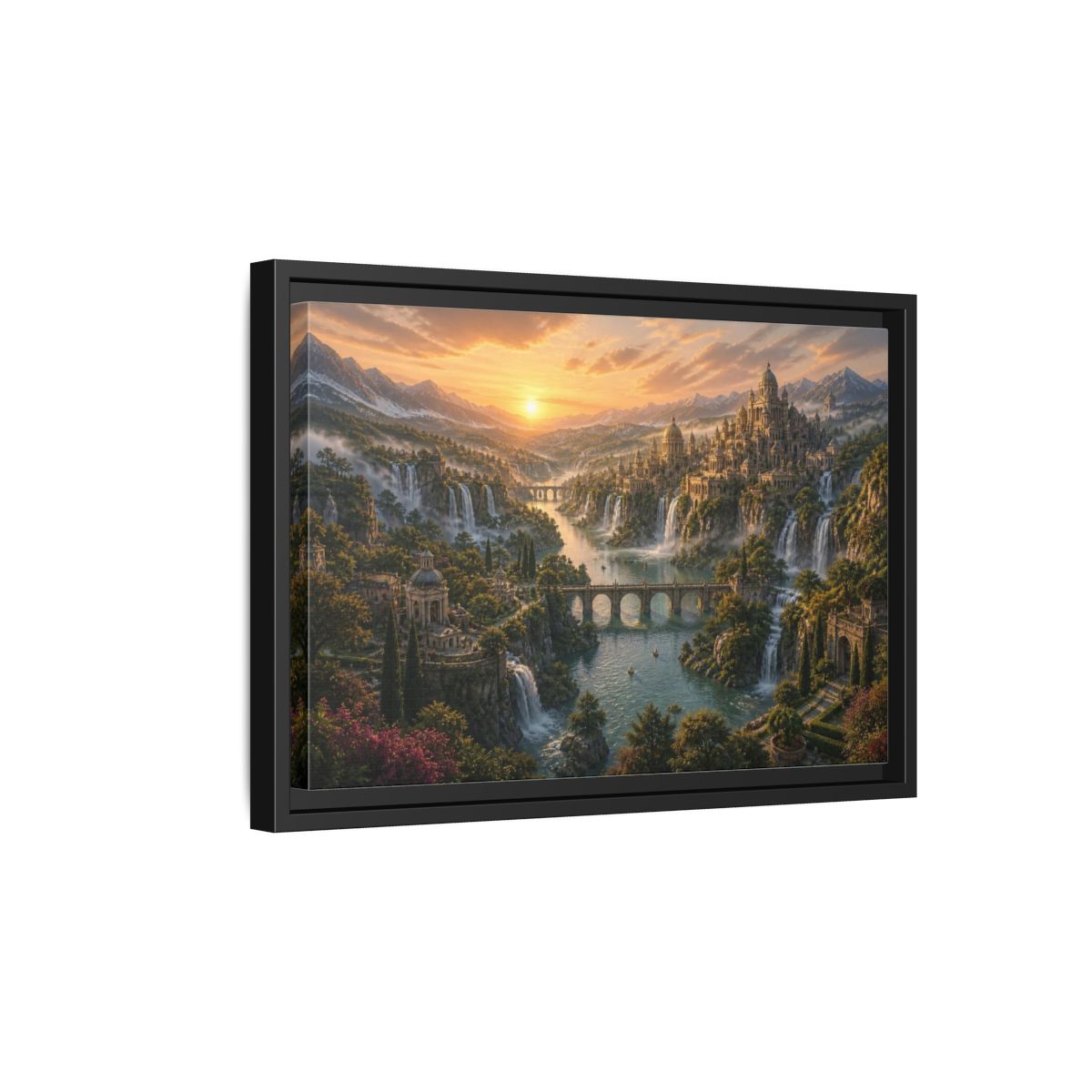 Side Mockup 6. Ancient City Landscape shown as framed canvas print