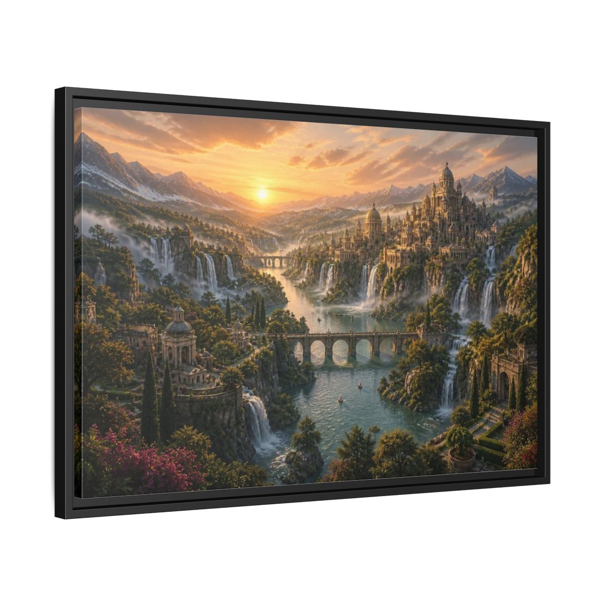 Side Mockup 14. Ancient City Landscape shown as framed canvas print
